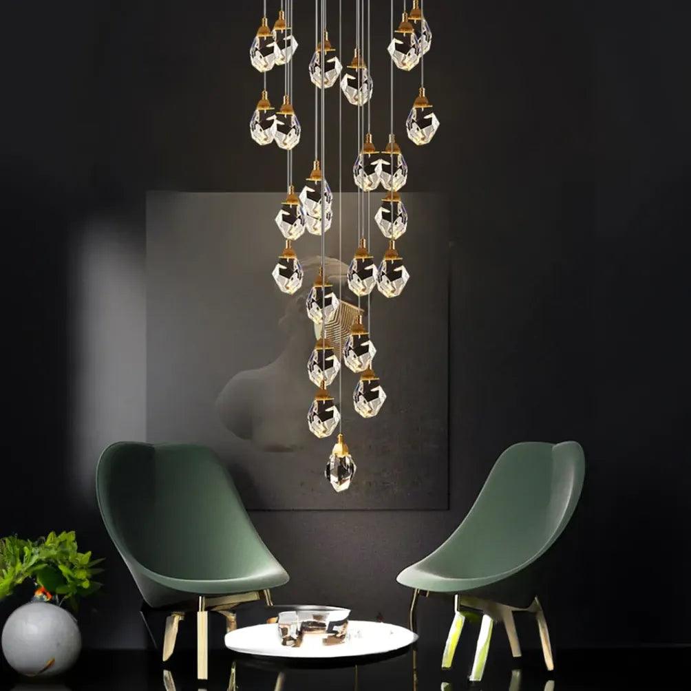 Elegant Water Drop Glass Gold Pendant Light - Modern Crystal Chandelier for Dining Room, Bedroom & Living Room Decor