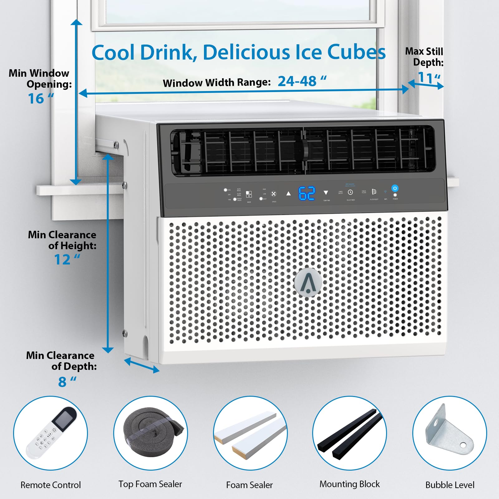6000 BTU U-Shaped Window Air Conditioner - Cools Rooms Up to 269 Sq.Ft - 6 Cooling Modes, Remote Control & 24H Timer - Quiet Home AC Unit for Bedroom, Living Room & Office - Open Window Design for Fresh Air & Flexibility