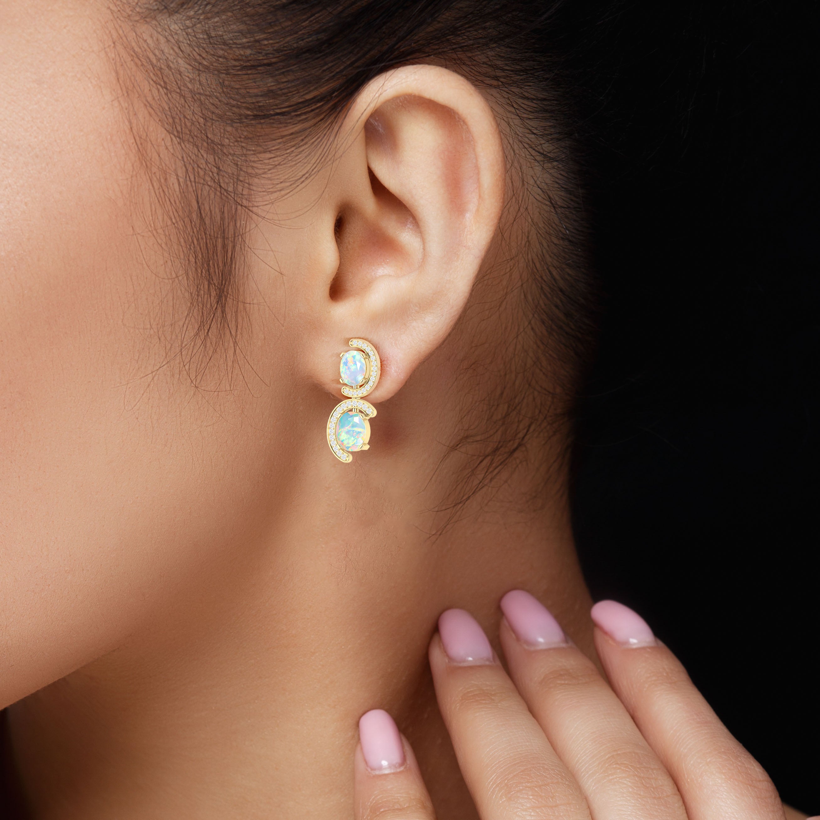 Natural White Opal 'C' Shape Stud Earrings – Dainty Boho Jewelry for Women, Hypoallergenic Sterling Silver Earrings for Everyday Wear | Perfect for Gifts, Parties & Casual Outfits