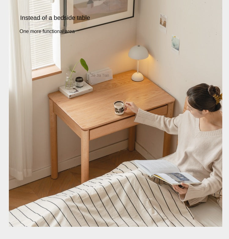 Solid Oak Wood Modern Writing Desk - Home Office Furniture for Study, Work & Productivity | Durable & Stylish Workspace Solution