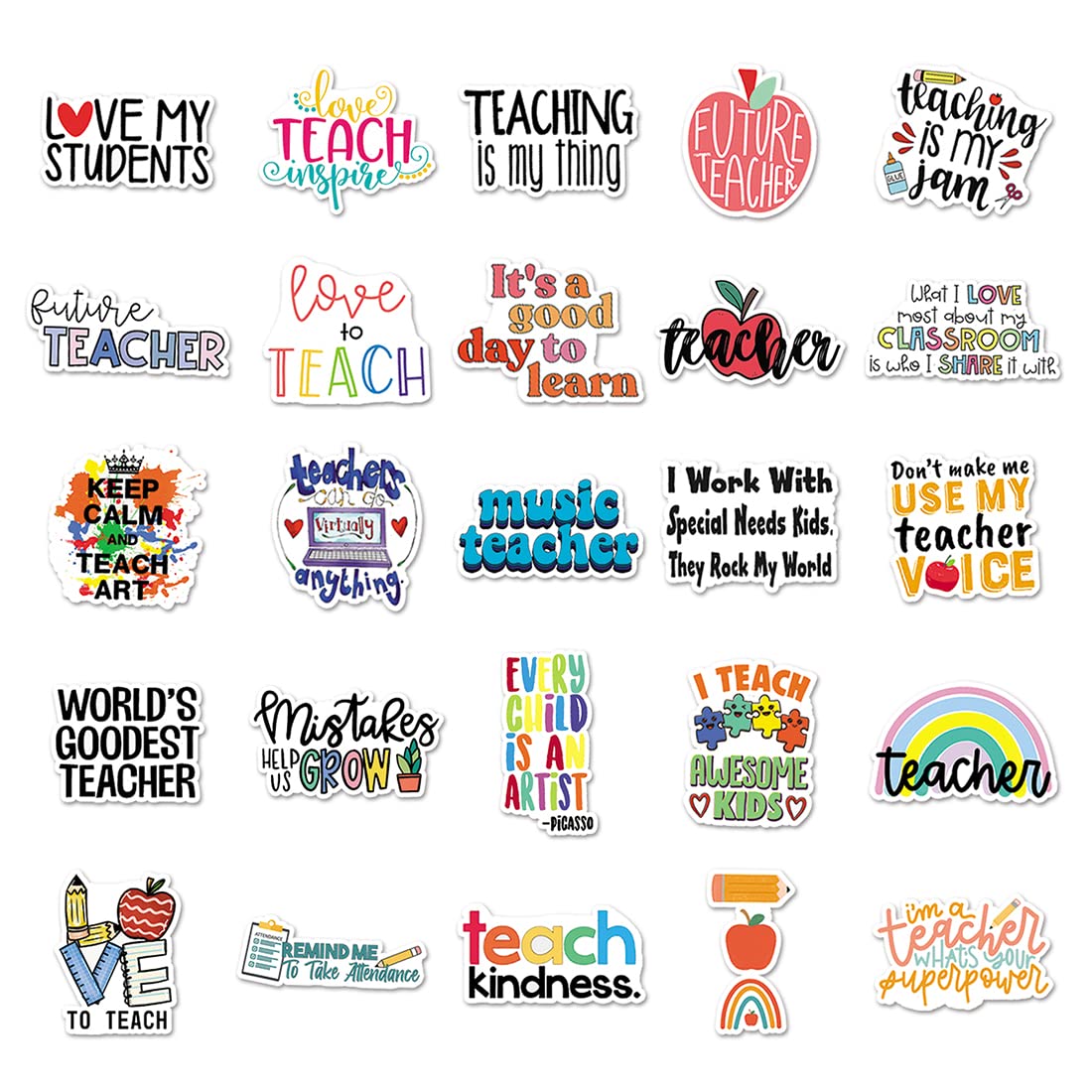 100 PCS Teacher Appreciation Stickers - Waterproof Vinyl Decals for Water Bottles, Laptops, Notebooks & Phones - Perfect for Teacher's Day Gifts, Classroom Rewards & Student Thank You Cards