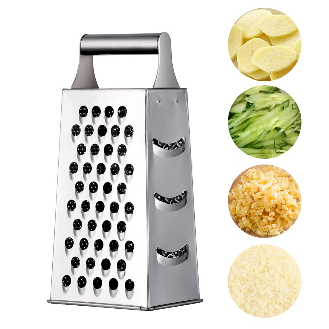 QOBIMOON 4-Sided Stainless Steel Box Grater - 9.2 Inch Large Cheese Grater & Vegetable Slicer for Parmesan, Fruits, Ginger - Perfect for Kitchen, Cooking, Meal Prep & Salad Making (Silver)