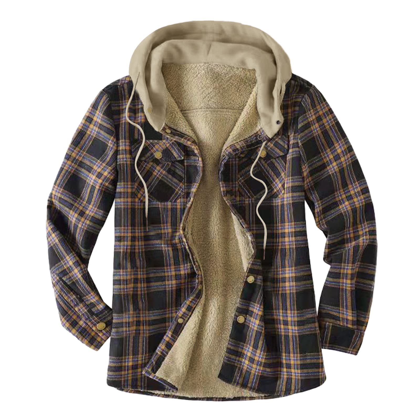 Men's Thermal Quilted Lined Flannel Shirt Jacket with Hood - Button Down Long Sleeve Big & Tall Plaid Jacket for Winter Outdoor Activities (Gray) - Cozy Warmth for Camping, Hiking & Cold Weather Wear