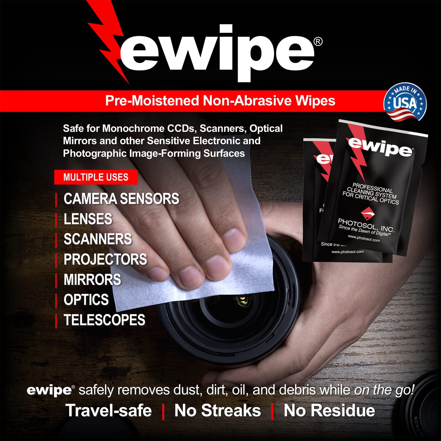 Professional Camera Lens Cleaning Pads - Non-Abrasive Wipes with Cleaning Solution for DSLR, SLR, Mirrorless Cameras, Binoculars & High-End Optics (24 Pack) - Perfect for Travel, Photography & Electronics Maintenance