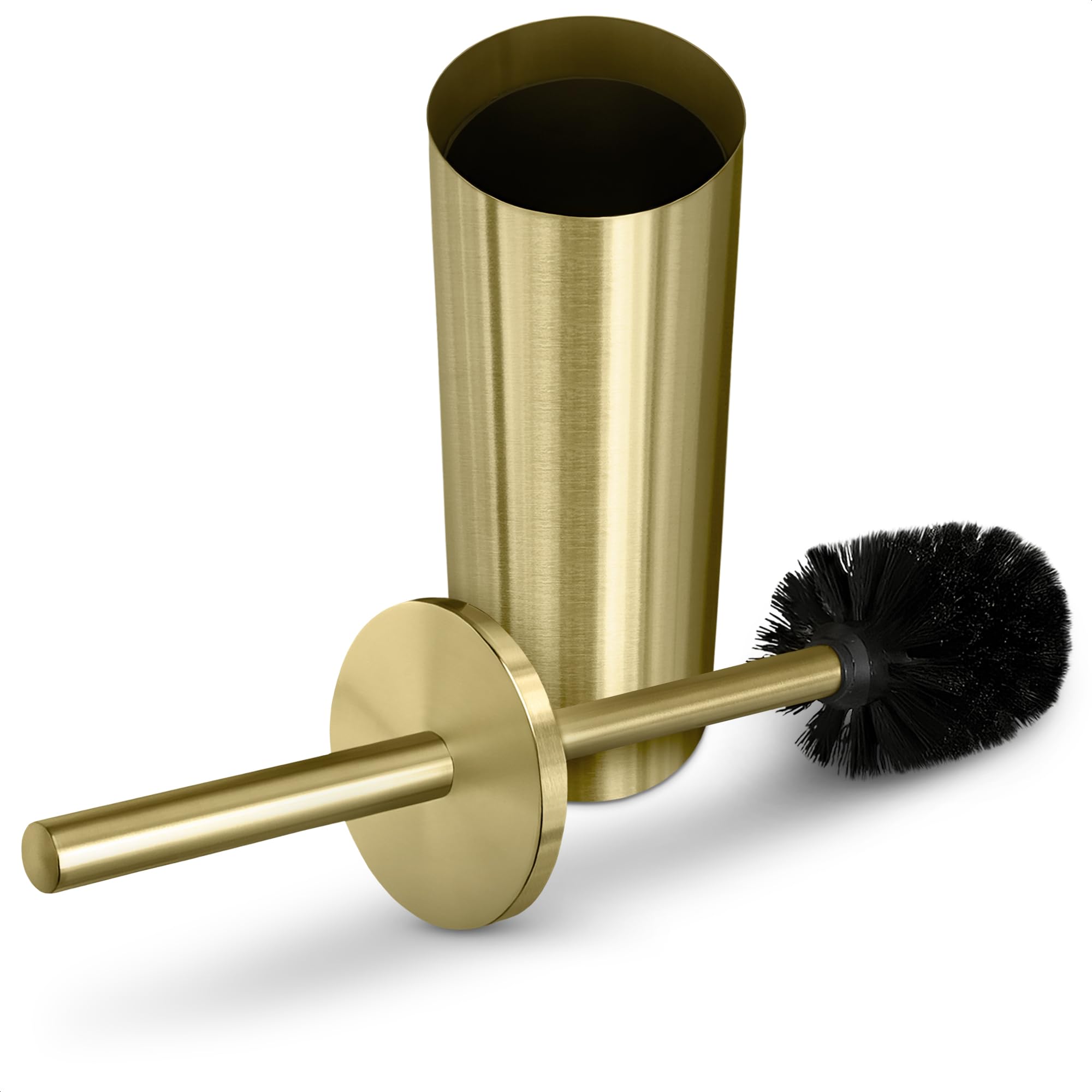 Gold Toilet Brush and Holder Set - Stainless Steel Toilet Bowl Cleaner with Replaceable Head & Splash Guard - Dense Bristles for Deep Cleaning - Perfect for Bathroom, Toilet, and Household Cleaning