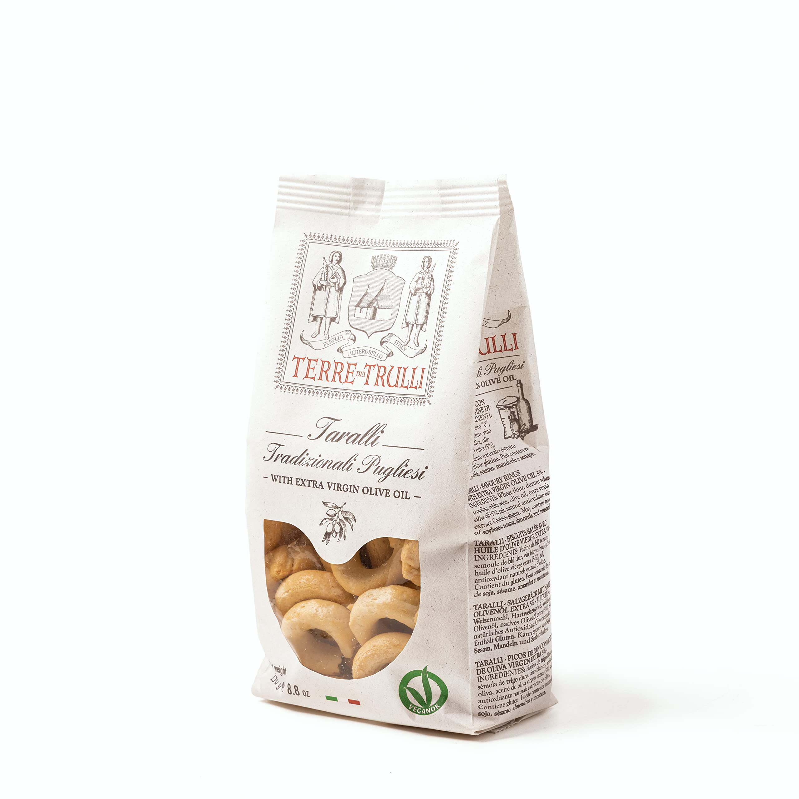 Terre Dei Trulli Taralli Pugliesi with Extra Virgin Olive Oil - 3 Pack (250g Each) | Authentic Italian Healthy Snacks | Perfect for Office, Travel & Quick Meals | Gluten-Free & Vegan Friendly