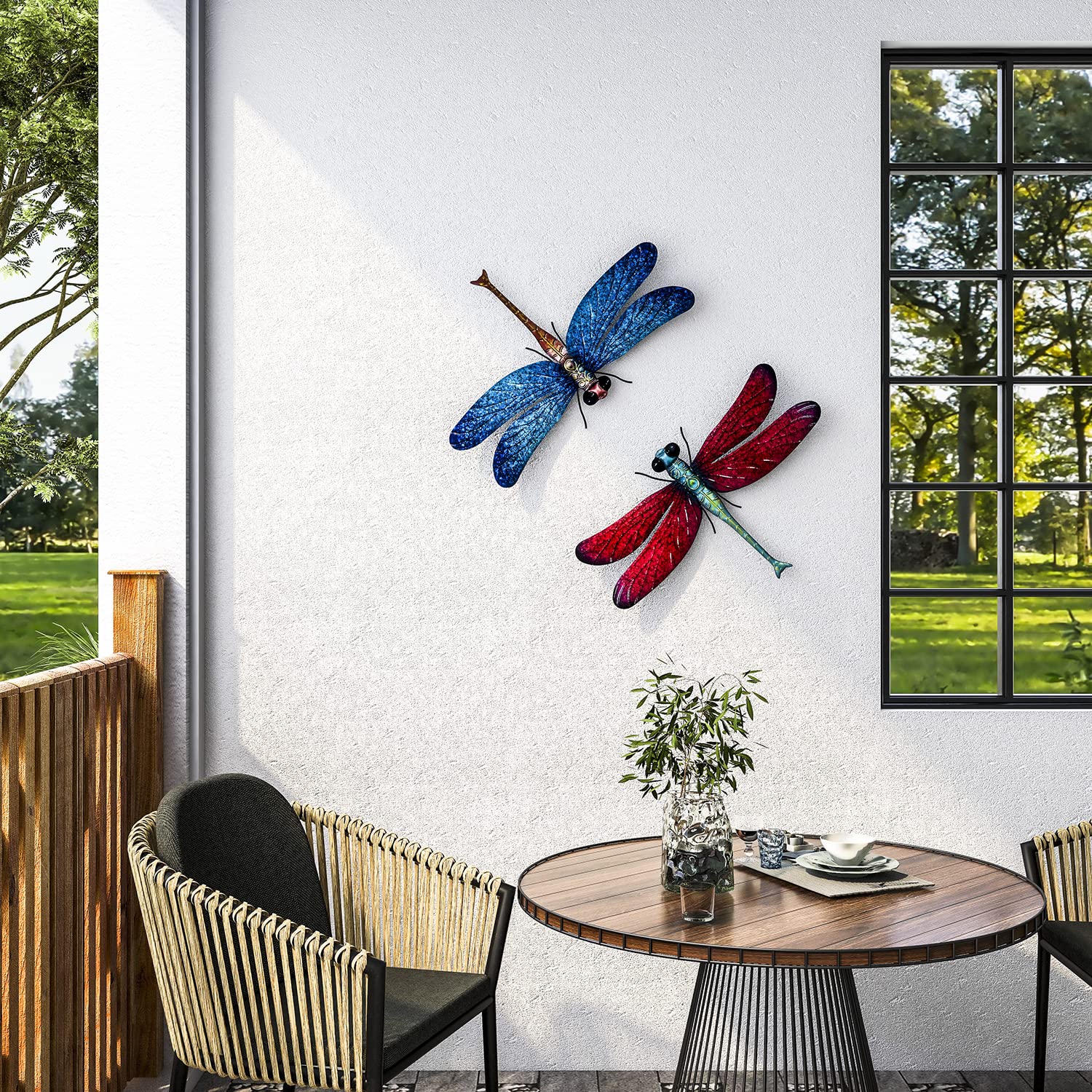 17.5 Inch Metal Dragonfly Garden Decor - Outdoor Hanging Wall Art Sculpture for Home, Yard & Patio (2 Pack) - Perfect for Garden Accents, Backyard Decorations & Outdoor Living Spaces