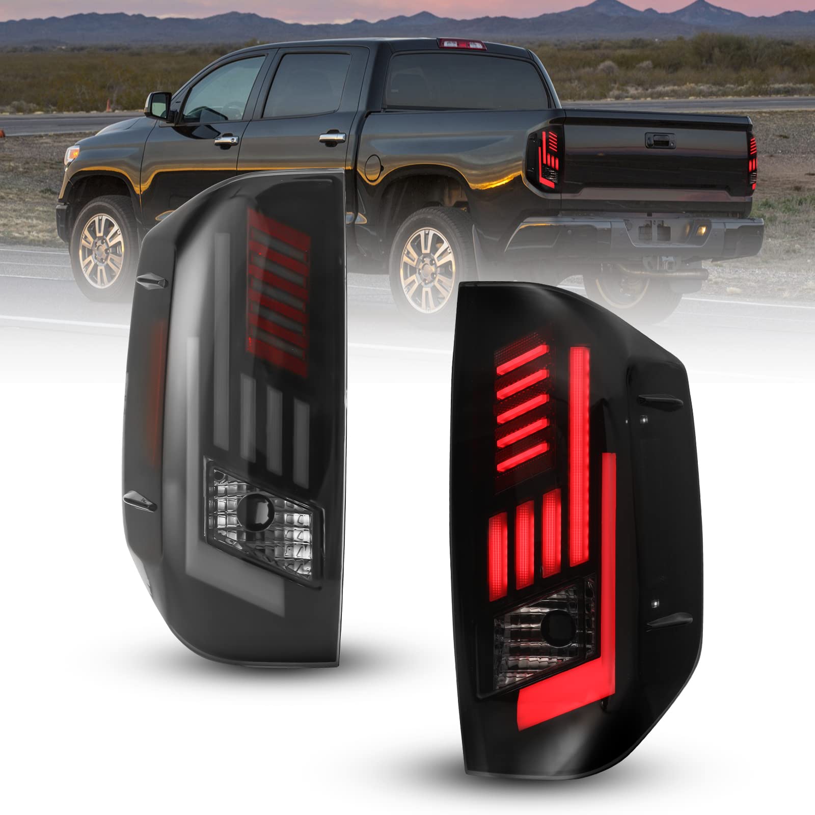 2014-2021 Toyota Tundra LED Tail Lights Assembly - Sequential Turn Signals, DRL & Brake Lights - Smoke Lens Replacement for Pickup Truck (Passenger & Driver Side) - Perfect for Night Driving & Enhanced Safety