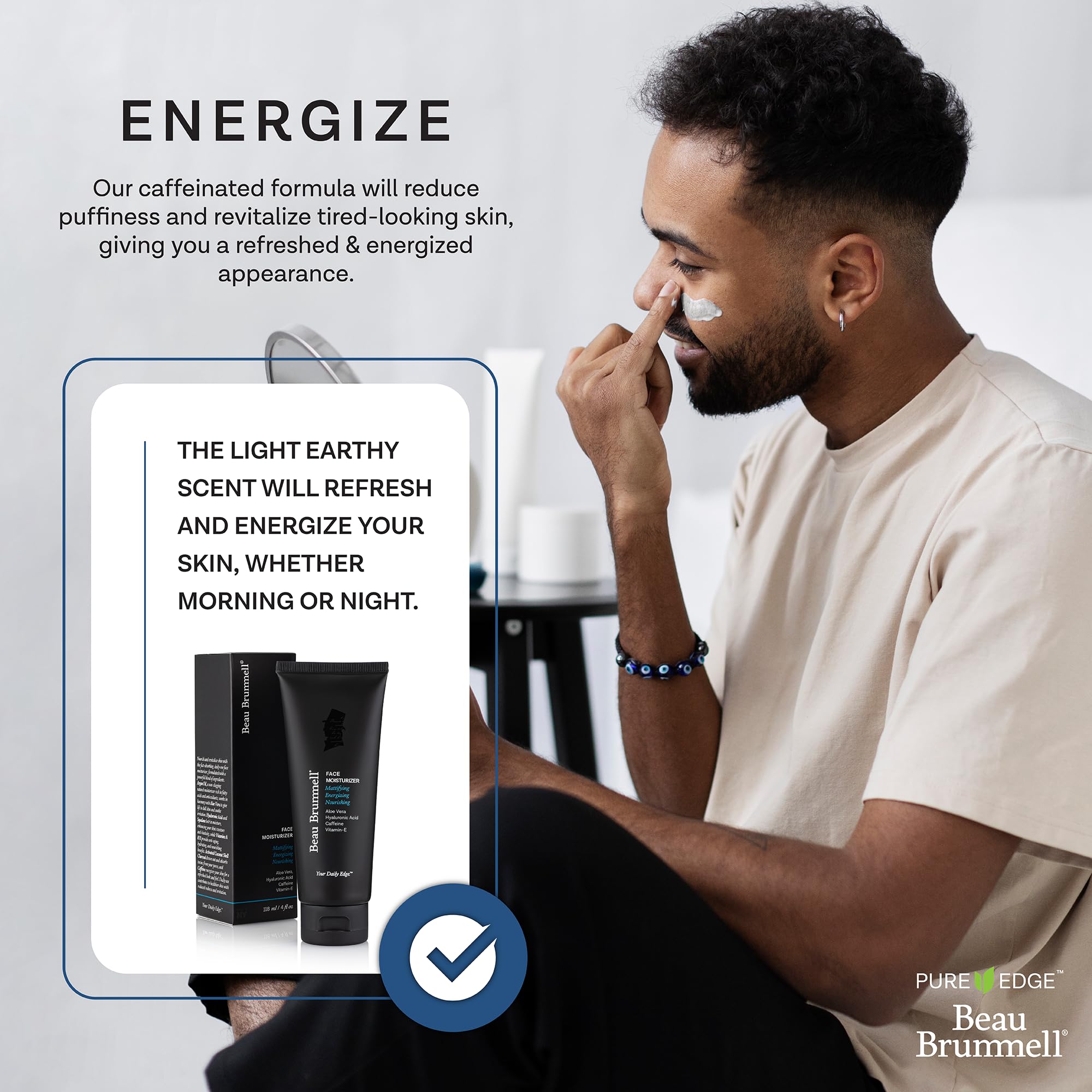 Beau Brummell Men's Facial Moisturizer - Energizing Daily Face Cream for Men with Hydrating Formula - 4 fl. oz. - Perfect for Morning Skincare Routine & Post-Shave Soothing