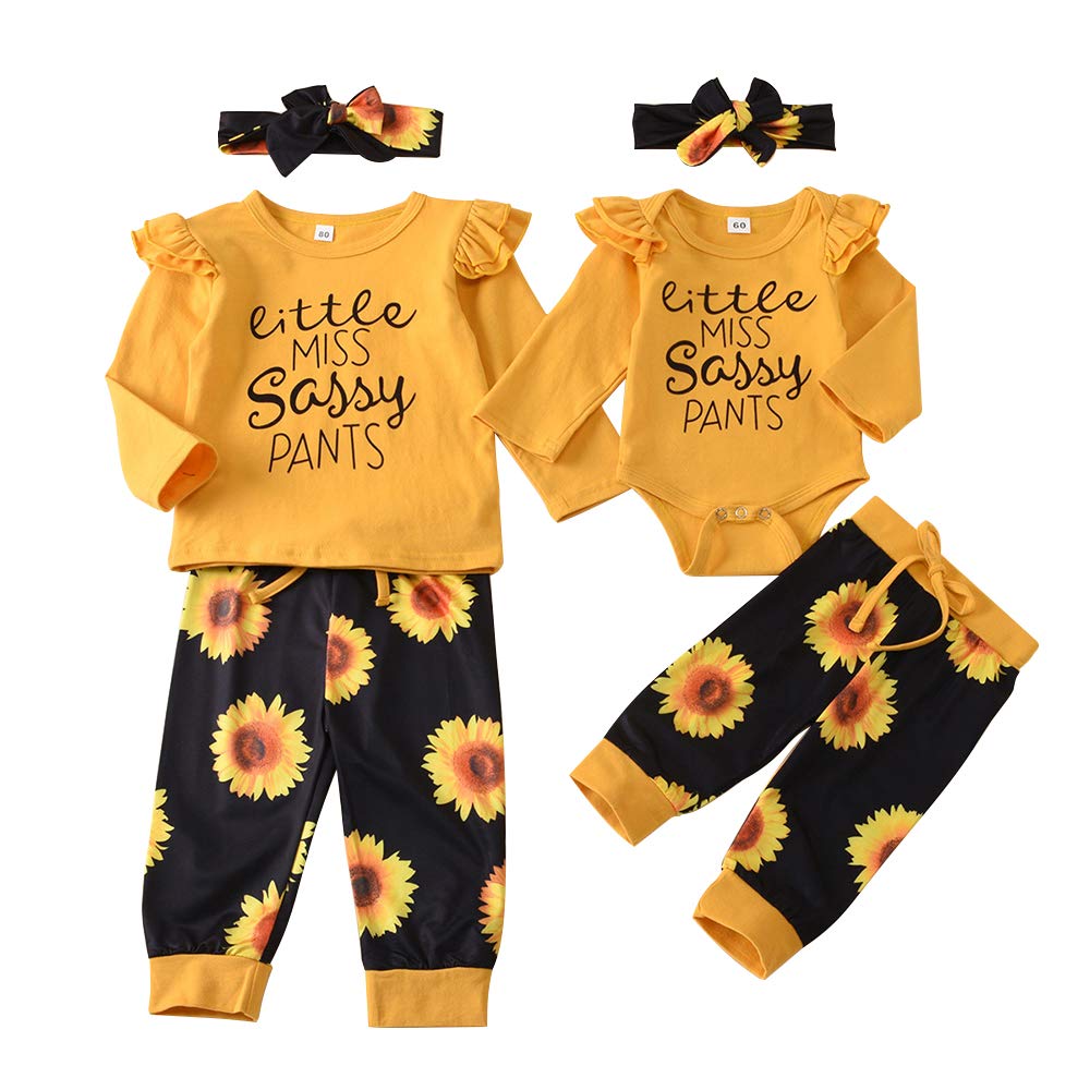 Matching Sister Outfits - Sunflower T-Shirt & Pants Set for Family Photos