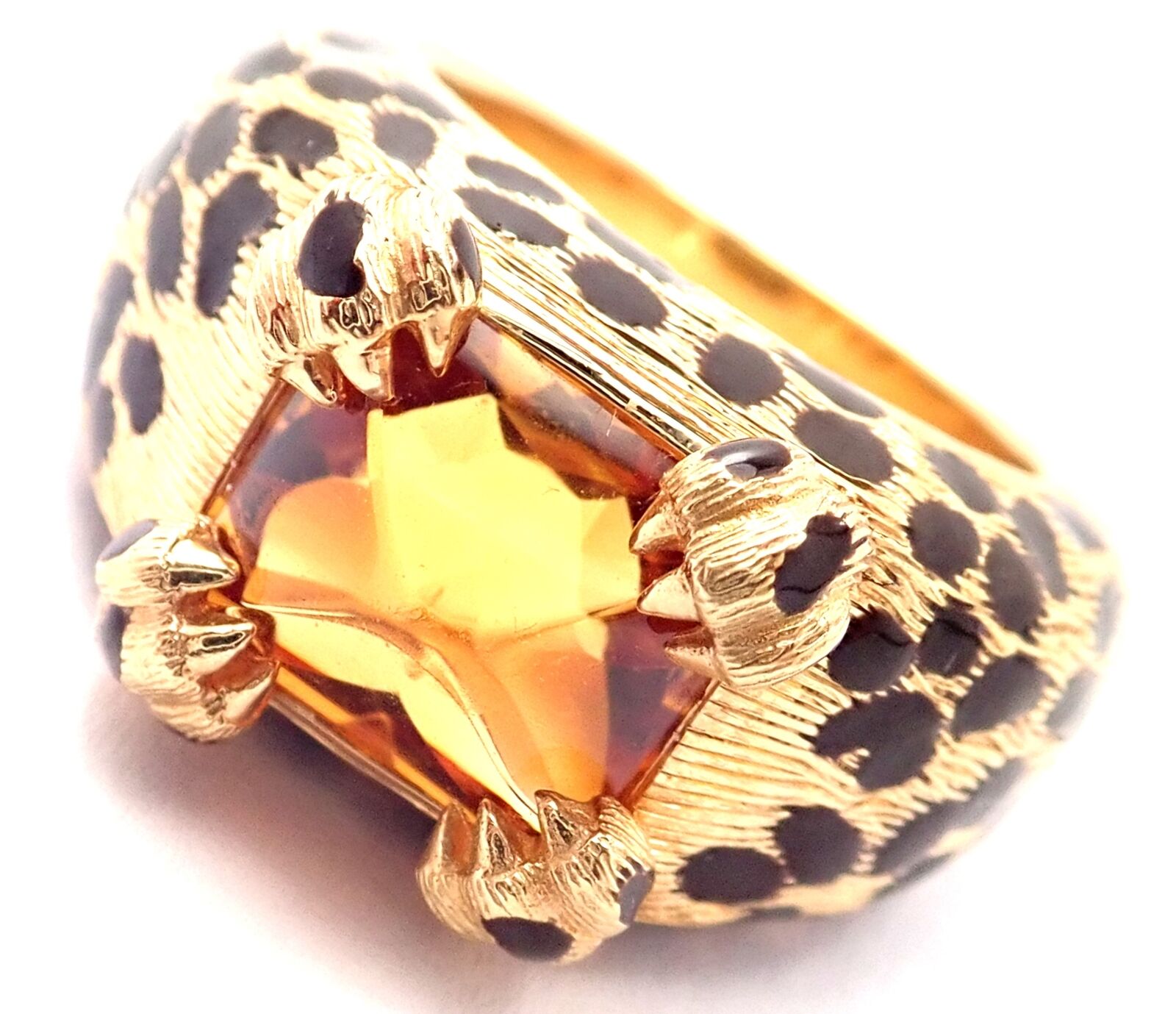 Authentic Christian Dior Leopard 18k Yellow Gold Citrine Enamel Ring with Certificate - Luxury Vintage Jewelry for Women, Perfect for Parties, Weddings & Special Occasions