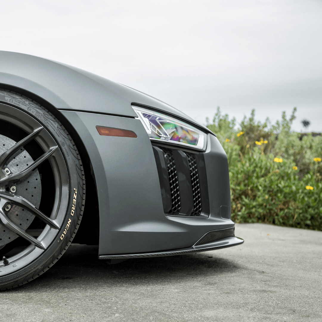 Audi R8 Carbon Fiber Front Spoiler V Style™️ - High Performance Car Body Kit for Racing & Street Use - Perfect for Track Days & Show Car Upgrades