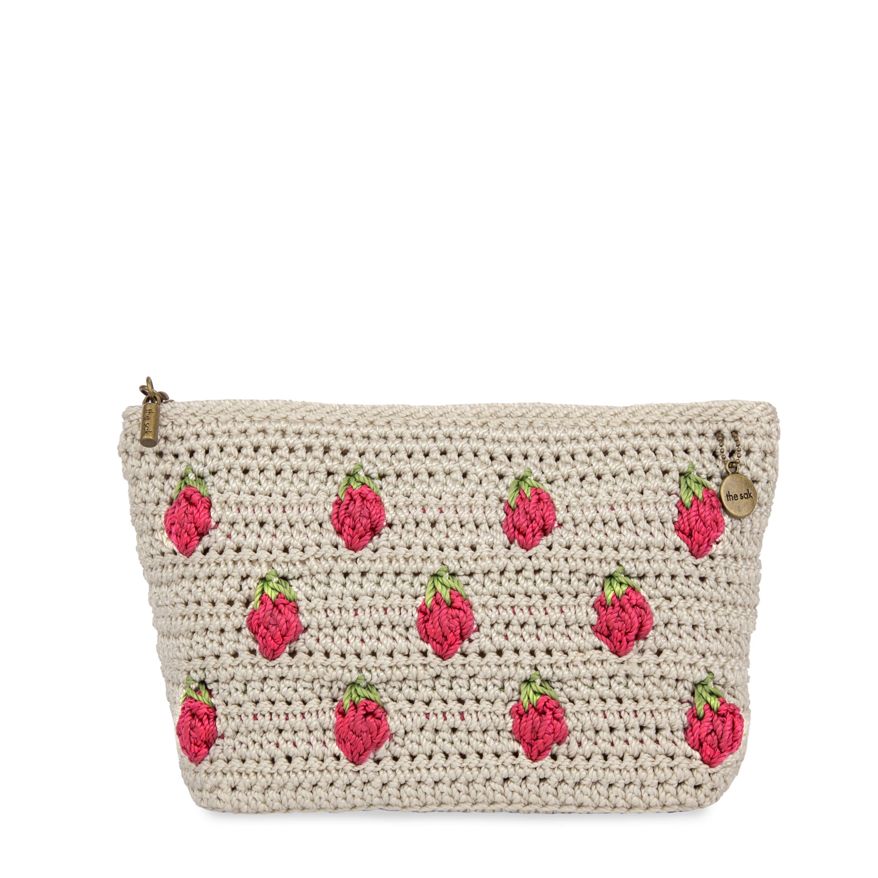 Handmade Crochet Strawberry Pouch - Eco-Friendly Essential Bag for Women, Girls - Perfect for Makeup, Jewelry, and Small Accessories Storage