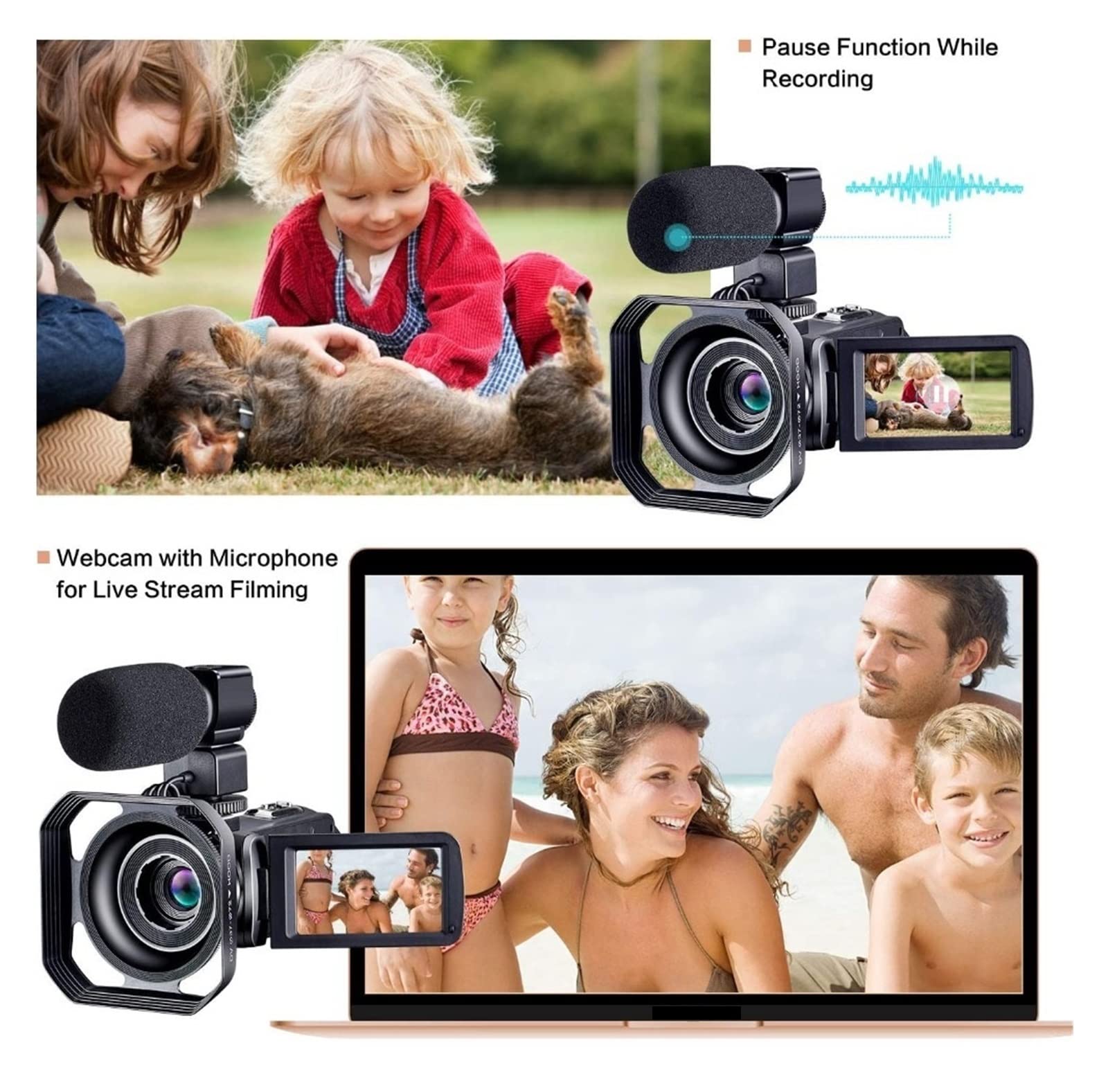 4K 48MP AUBEST Digital Camcorder with Time-Lapse & Streaming - 16GB SD Card Included | Perfect for Vlogging, Outdoor Photography & Video Recording