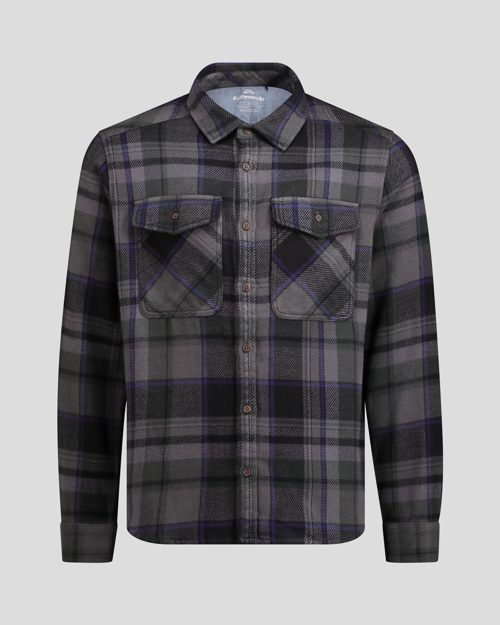 Men's Huntly Long Sleeve Plaid Shirt - Charcoal Checkered Flannel Shirt for Outdoor Camping & Casual Wear