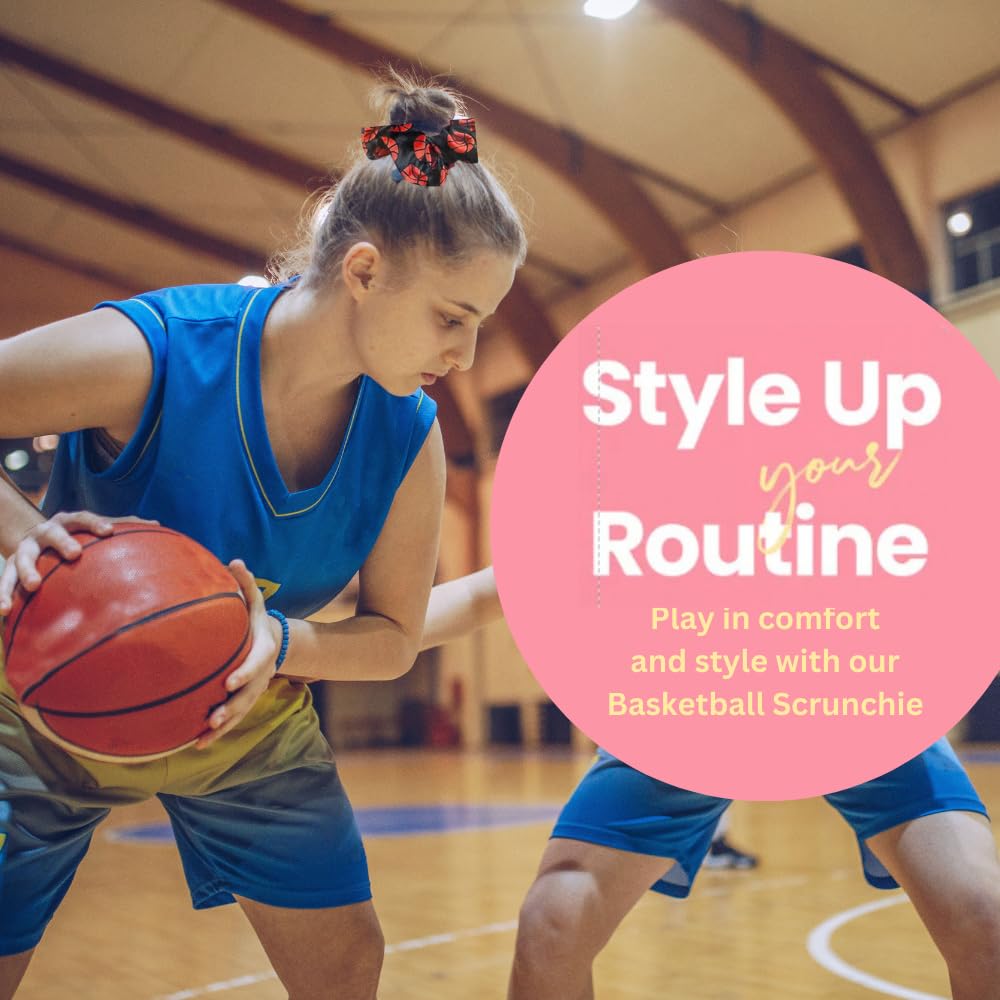 No Crease Premium Velvet Basketball Hair Scrunchies for Girls - Soft Elastic Hair Ties for Sports, Workouts & Gifts - Perfect for Basketball Games, Gym Sessions and Everyday Use