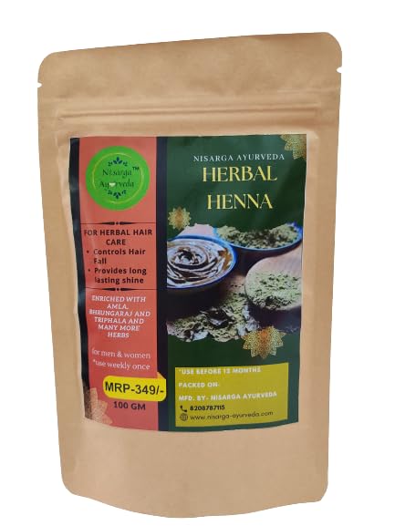 Nisaraga Ayurveda Premium Herbal Henna for Hair Fall Control, Nourishment & Shine - 100g | Natural Hair Treatment for Smooth, Silky Hair | Perfect for Dry, Damaged Hair & Scalp Care