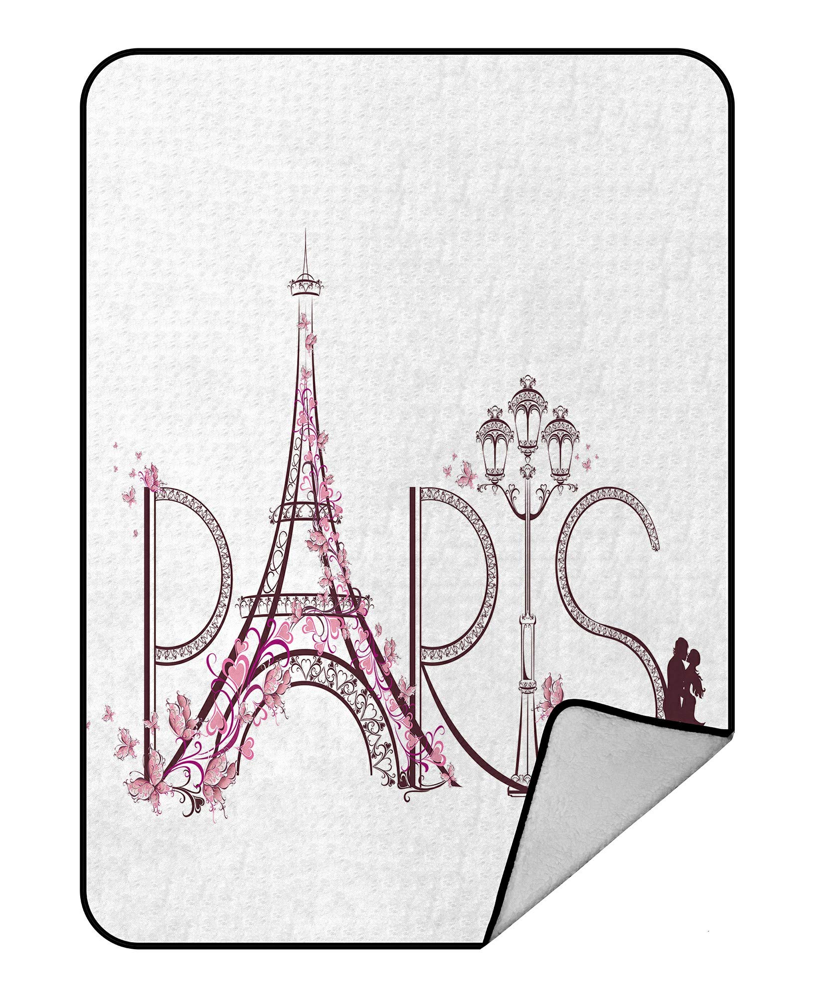 ECZJNT Paris Themed Fleece Throw Blanket - Soft Plush Blanket with Eiffel Tower & Paris Lettering, 58x80 Inches - Perfect for Couches, Beds & Cozy Movie Nights