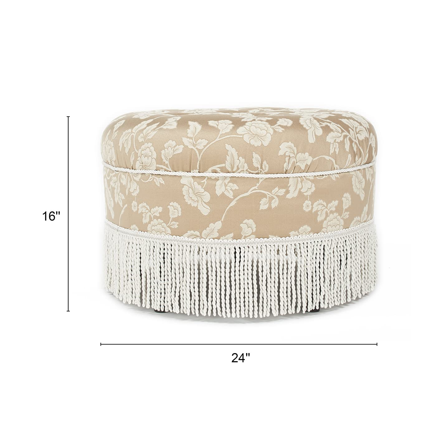 Jennifer Taylor Home Yolanda Collection Traditional Modern Cotton Blend Hand-Tufted Round Ottoman with Cord & Fringe - Neutral 24