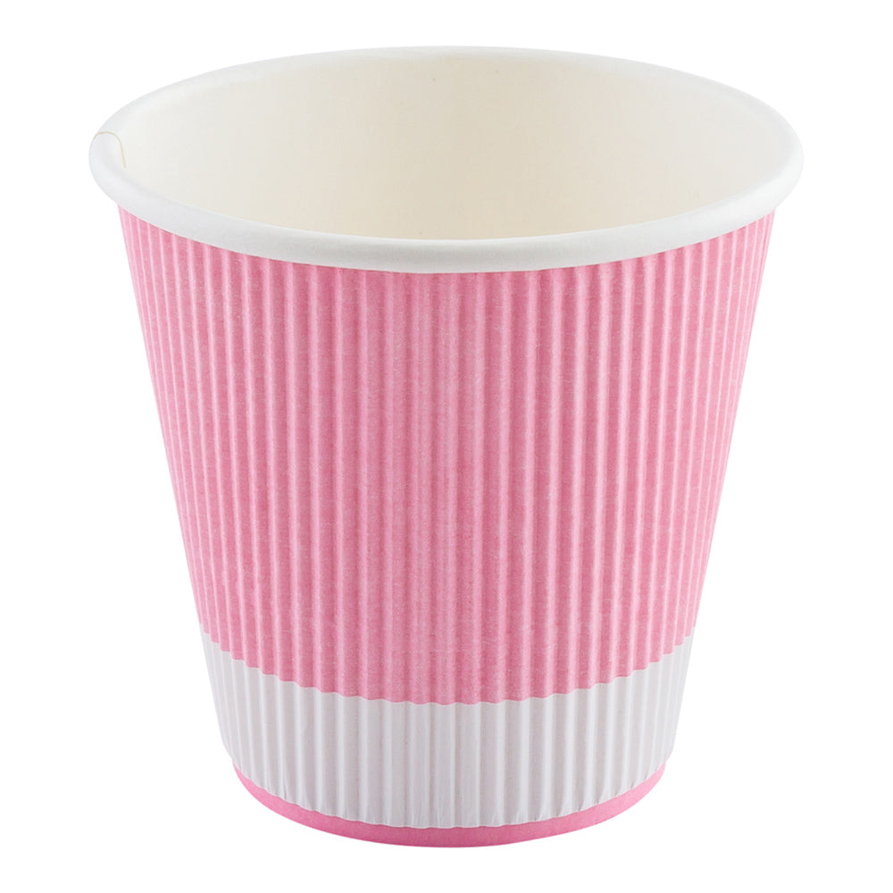 8 oz Light Pink Disposable Paper Coffee Cups with Ripple Wall - 3.5