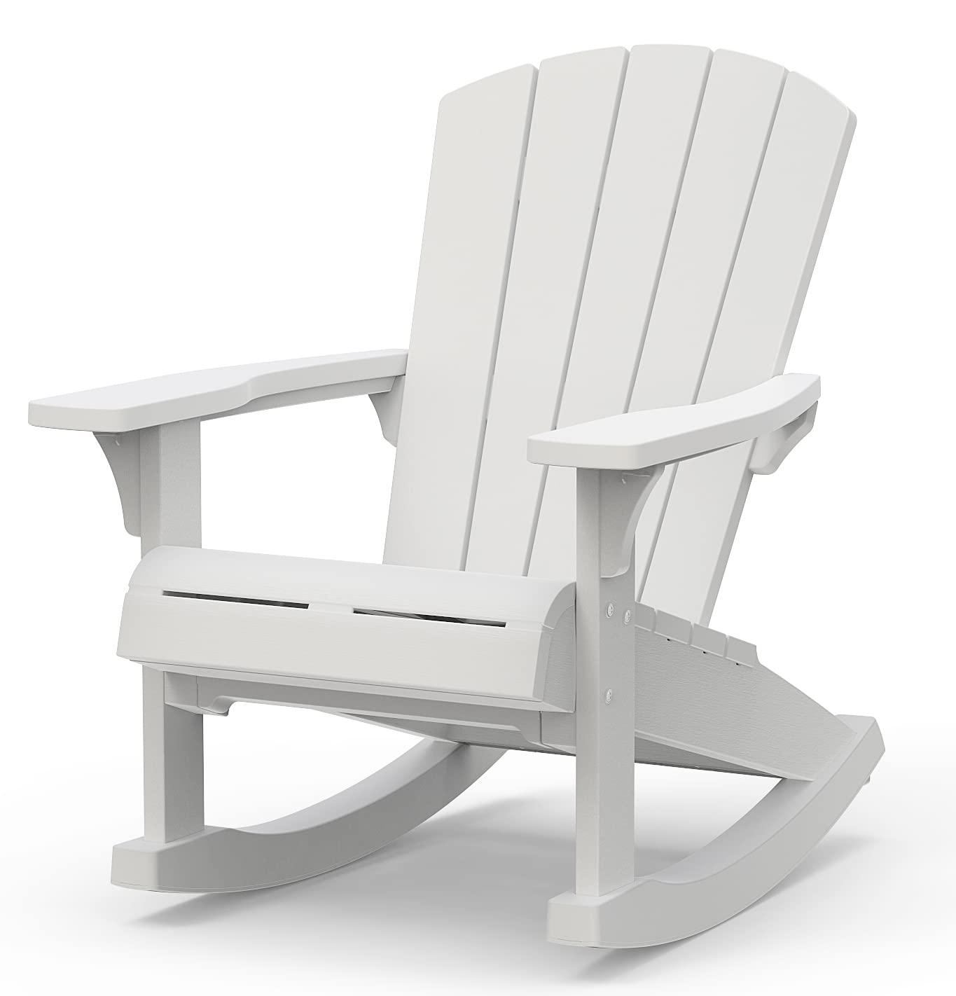 Keter Adirondack Rocker Resin Outdoor Patio Chair - Durable White Plastic Rocking Chair for Porch, Poolside & Fire Pit - Weather-Resistant Garden Seating for Backyard, Deck & Outdoor Relaxation