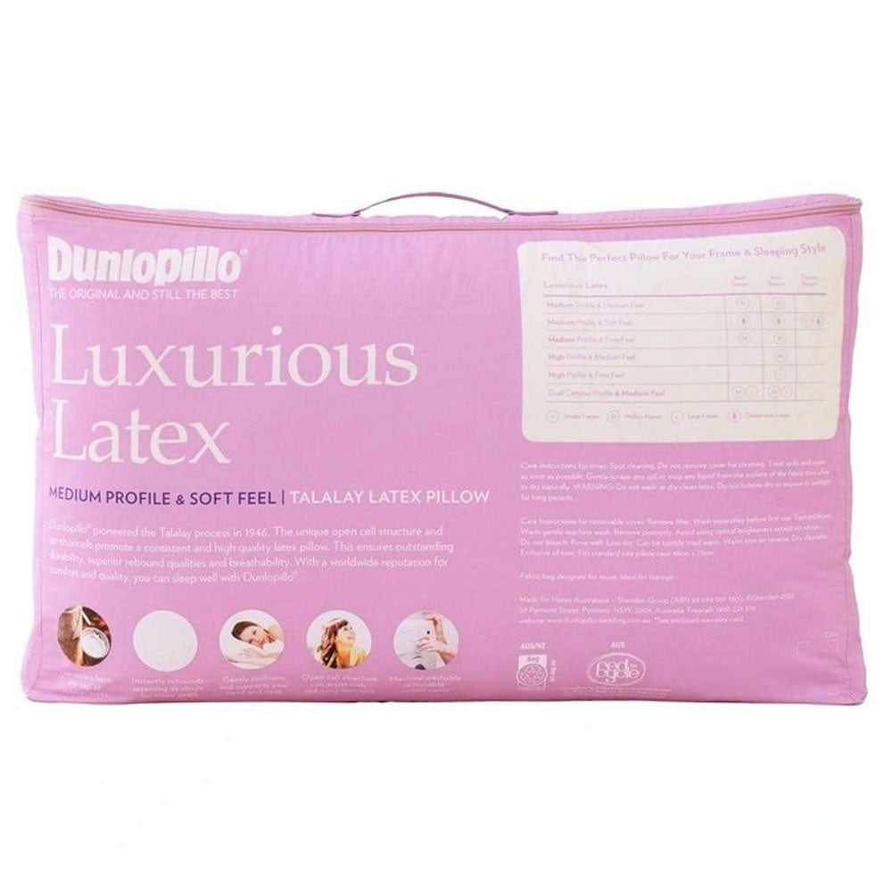 Dunlopillo Luxury Latex Pillow - Medium Firmness & Soft Feel for Side, Back Sleepers - Hypoallergenic & Breathable for Better Sleep