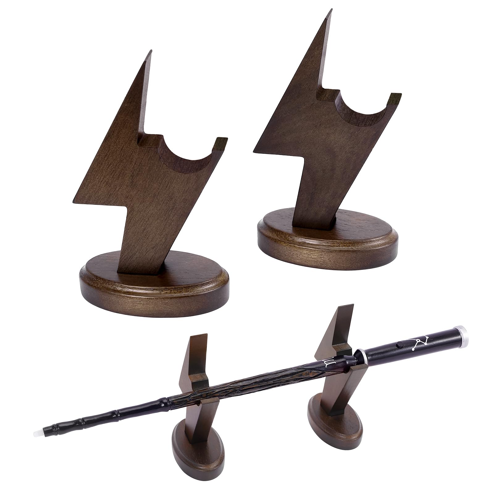 Wooden Wizard Wand Display Stand - Lightning-Shaped Magic Wand Holder for Harry Potter Collectibles | Perfect for Cosplay, Movie Props & Fantasy Decor