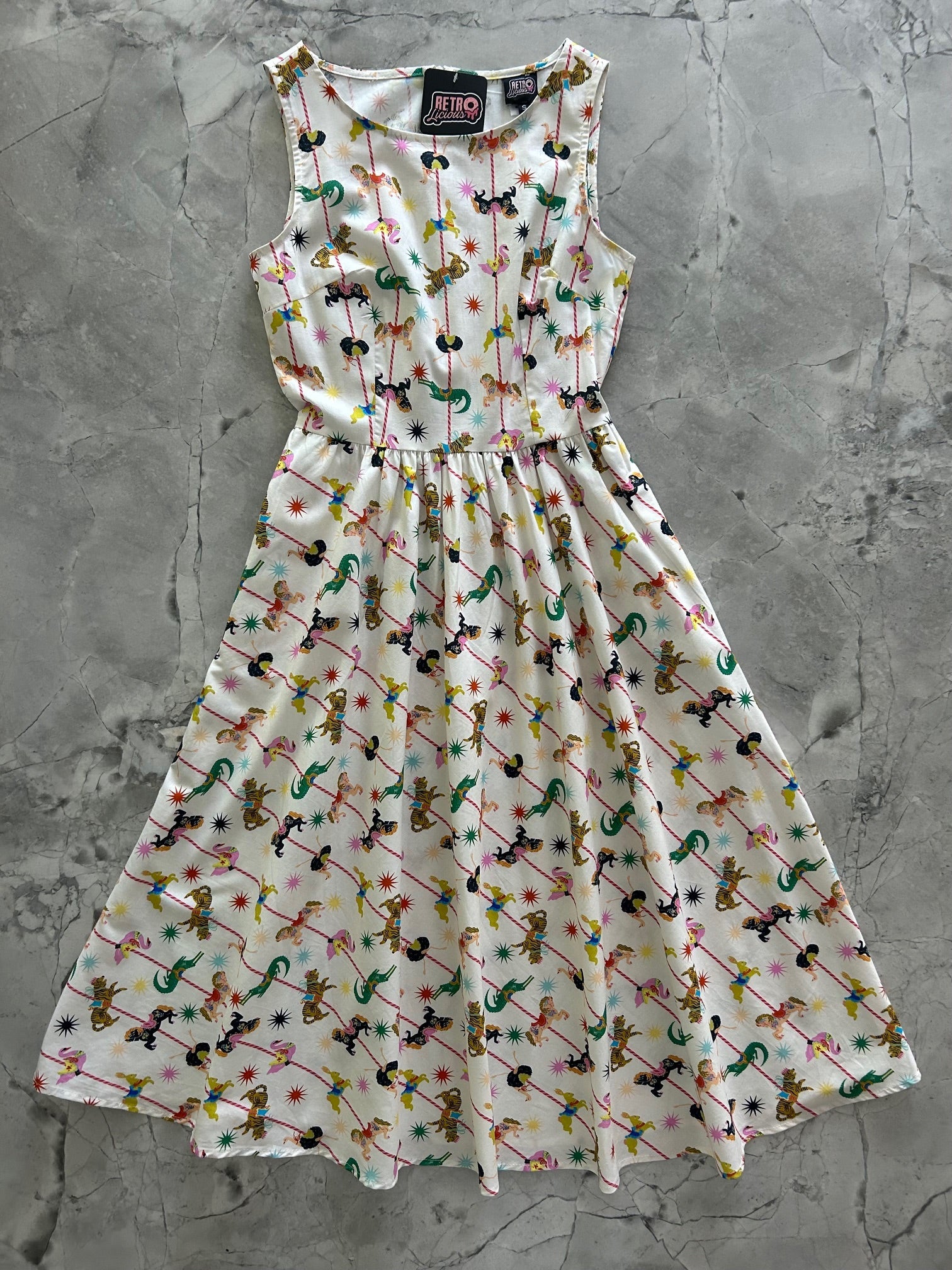 Elegant Carousel Midi Dress for Women - Flowy A-Line Summer Dress with Puff Sleeves | Perfect for Weddings, Parties & Casual Outings