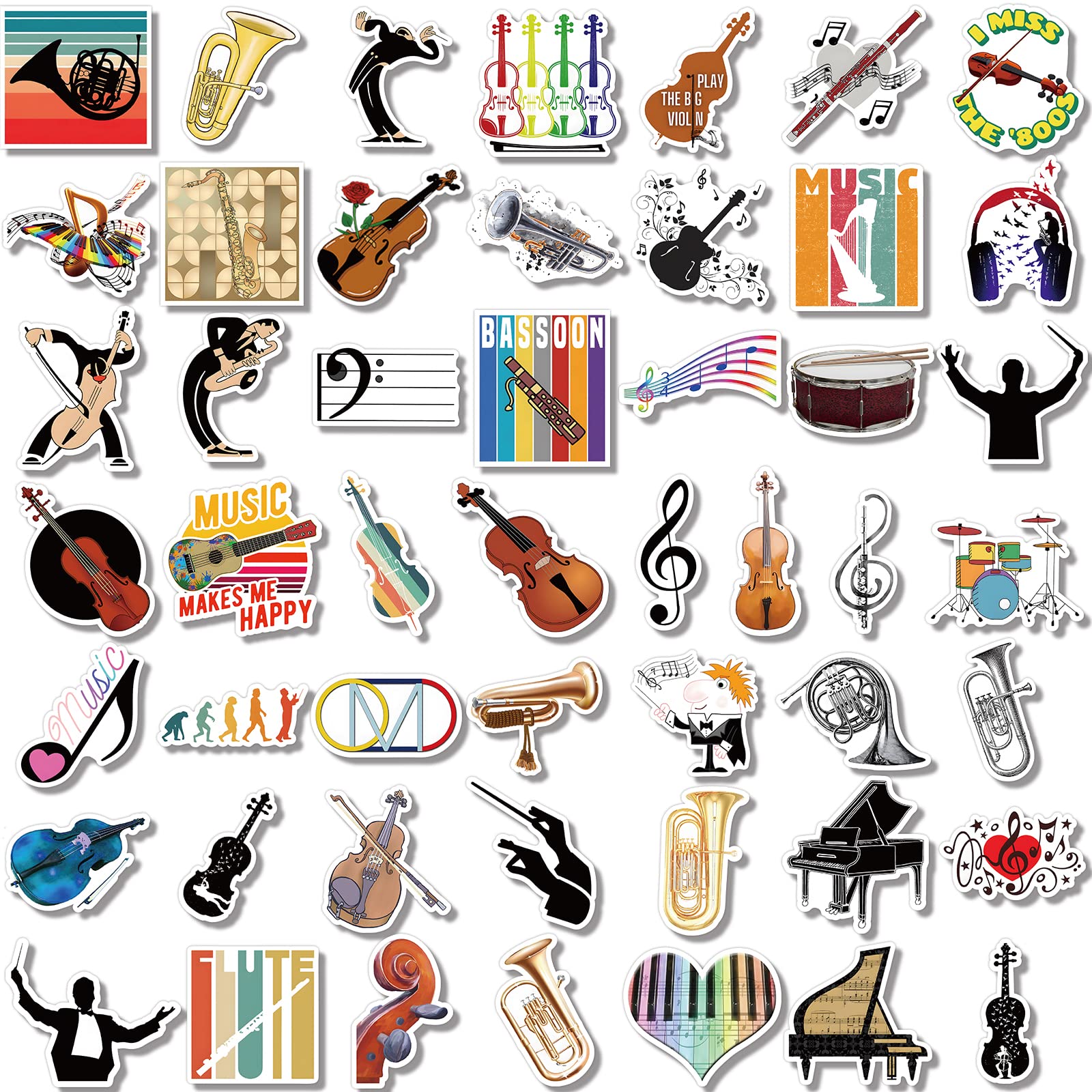 100Pcs Orchestral Stickers Pack - Vinyl Music Instrument Stickers for Kids & Teens - Waterproof Classical Music Aesthetic Decals for Water Bottles, Laptops, Hydroflasks, Guitars, Violins - Perfect for School, Music Class, Band Practice & DIY Projects
