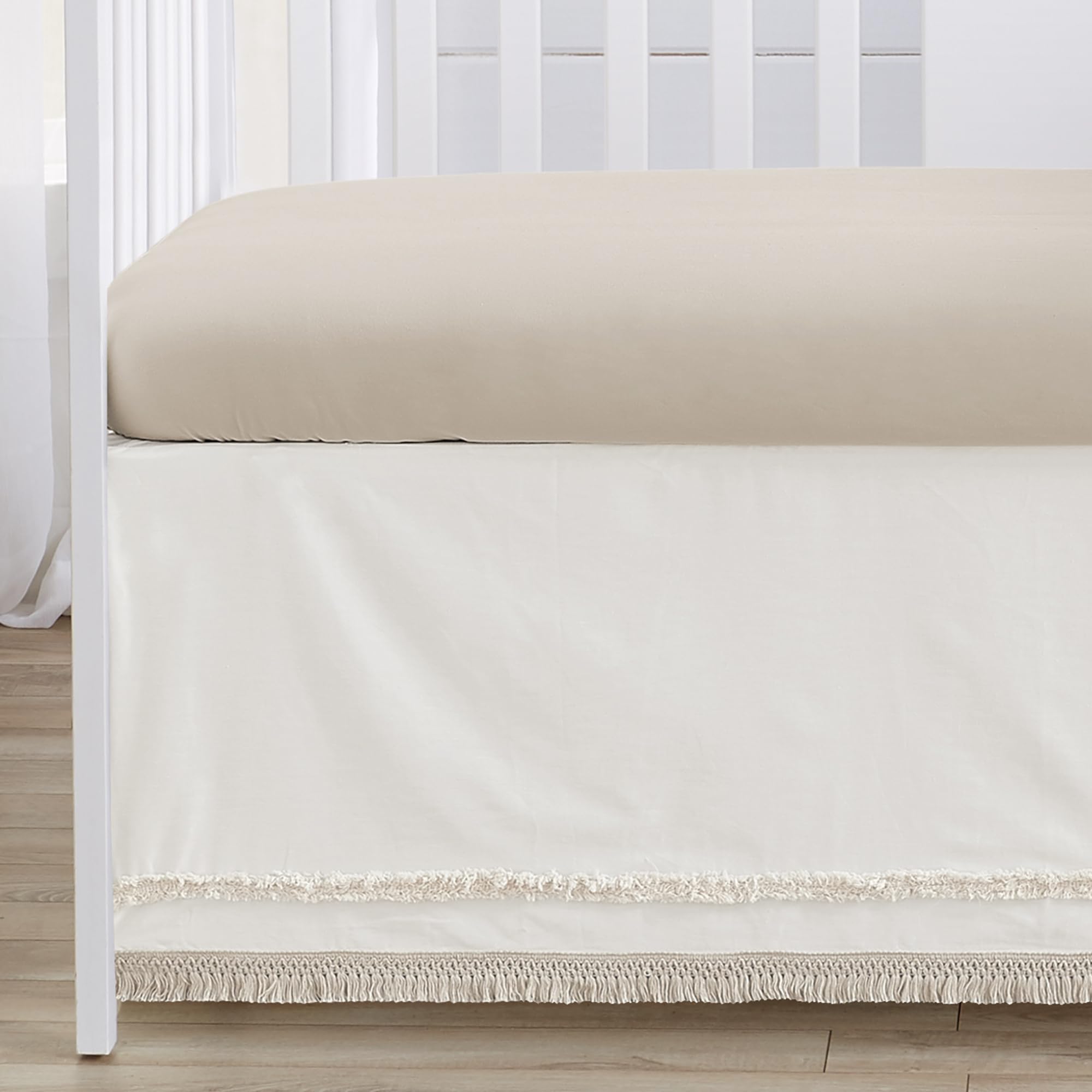 Sweet Jojo Designs 4-Piece Baby Crib Bedding Set - Boho Chic Sun Cotton for Boys & Girls, Neutral Nursery Set with Blanket, Fitted Sheet, Skirt & Diaper Stacker (Ivory, Modern Farmhouse) - Perfect for Newborns, Infants & Nursery Decor