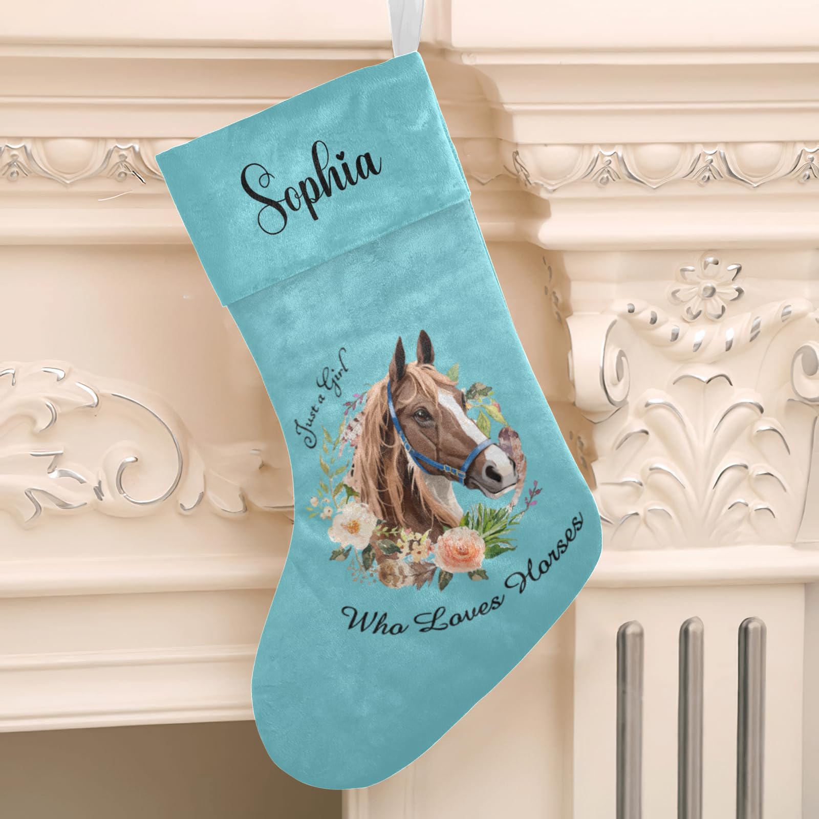 Personalized Horse Lovers Christmas Stocking with Name - Custom Holiday Gift for Boys, Girls & Pets (17.52 x 7.87 Inch) - Perfect for Fireplace Decor, Christmas Tree Hanging & Festive Gift Giving