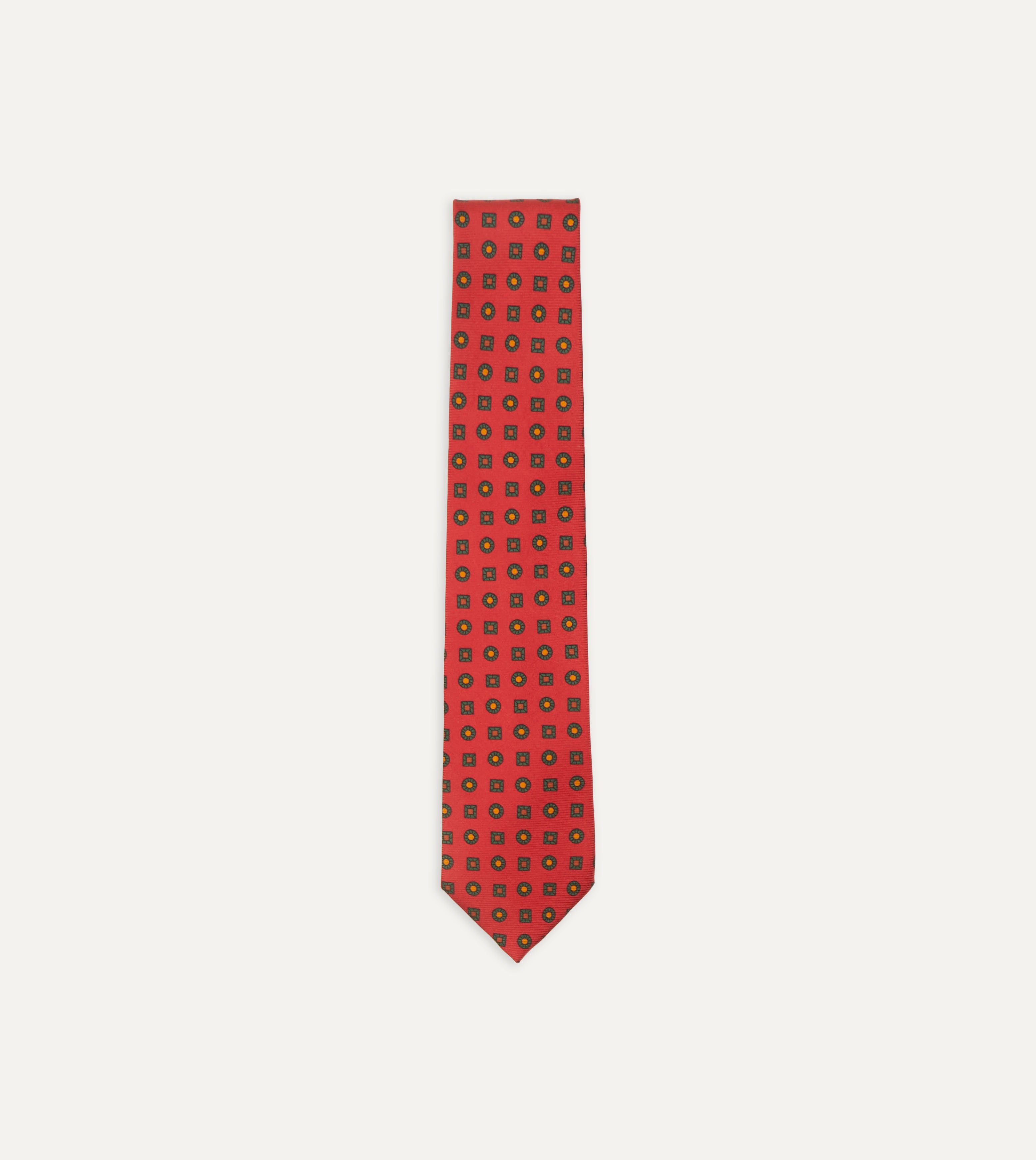 Elegant Red and Green Geometric Medallion Print Silk Tie for Men - Perfect for Weddings, Business Meetings & Formal Events