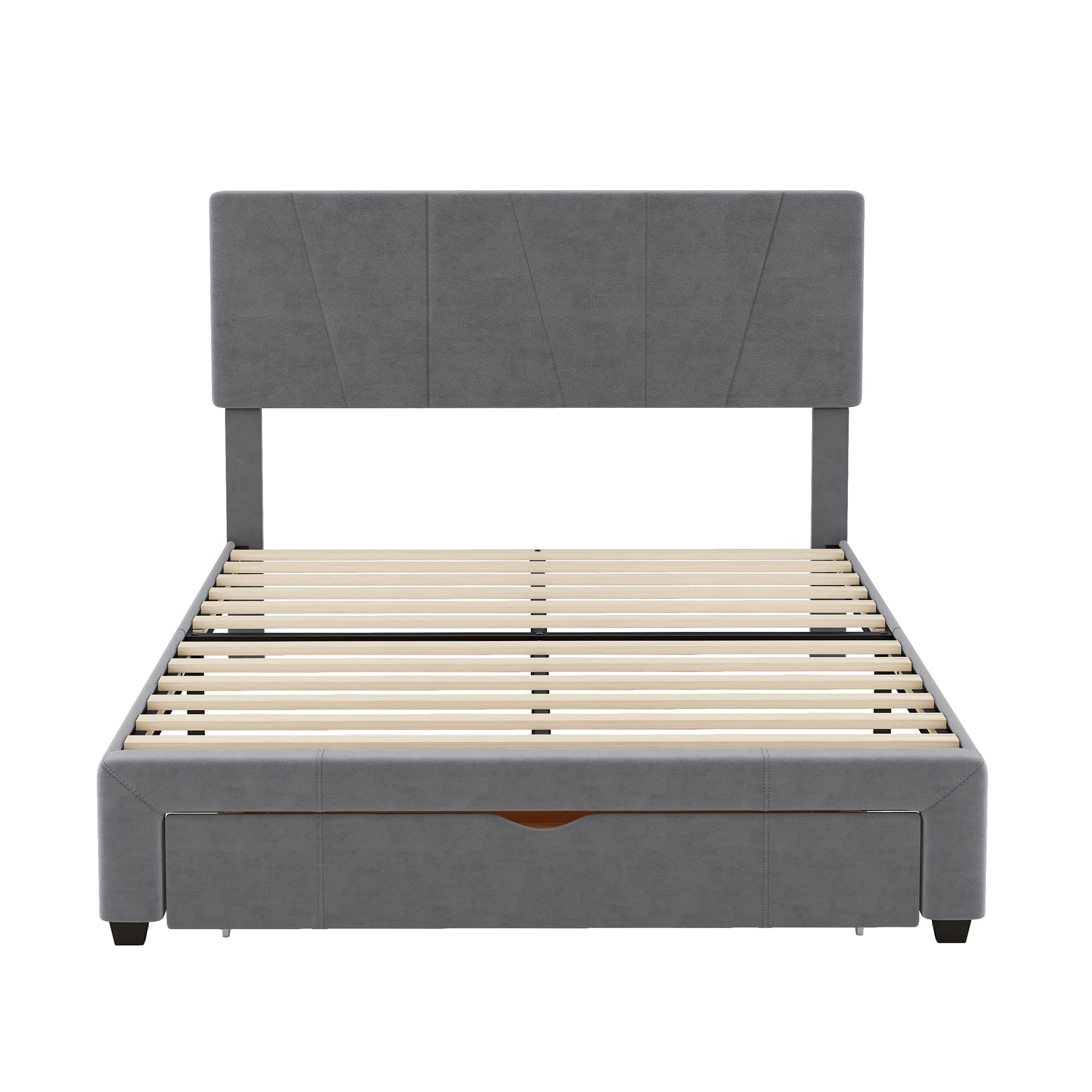SOFTSEA Full Size Upholstered Platform Bed Frame with Adjustable Headboard & Storage Drawer - Tufted Modern Bedroom Furniture for Small Spaces & Guest Rooms