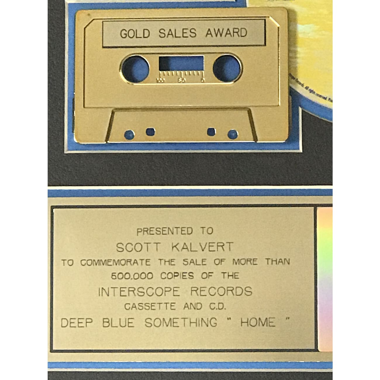 Deep Blue Something - Home RIAA Gold Album Award | Certified Music Collectible for Fans & Display