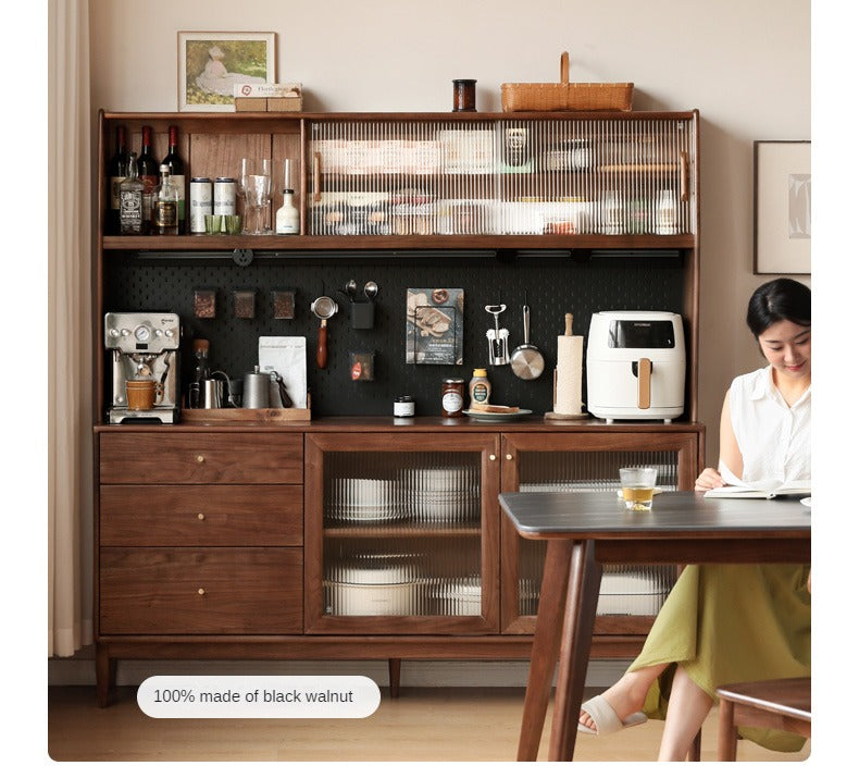 Solid Black Walnut Wood Sideboard Buffet Cabinet - Elegant Dining Room Storage for China, Linens & Entertaining Essentials
