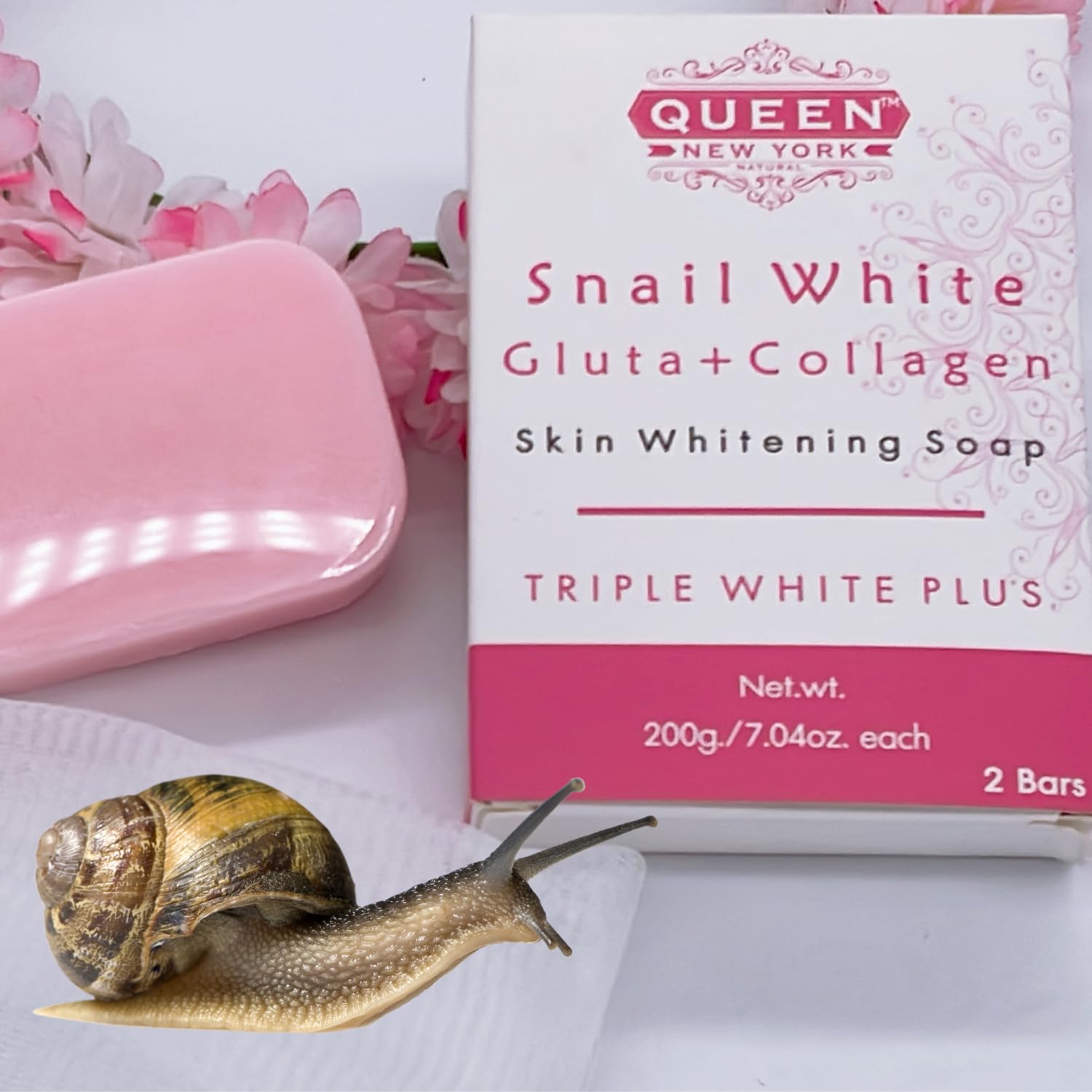 QUEEN SNAIL SECRET | Glutathione Collagen Whip Soap for Skin Brightening - Reduces Dark Spots, Evens Skin Tone & Boosts Radiance | SLS-Free, Paraben-Free, Cruelty-Free (2 Bars) | Perfect for Daily Face & Body Cleansing to Achieve Glowing Complexion