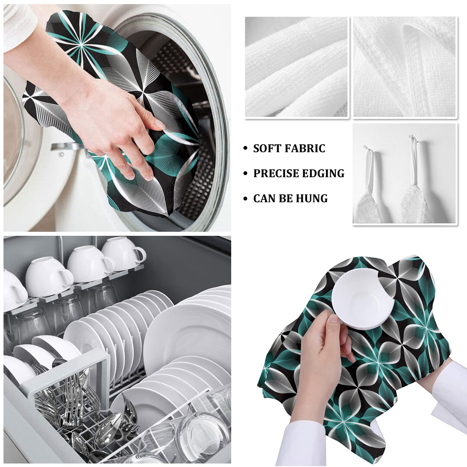 Premium Absorbent Microfiber Kitchen Towels Set of 4 - Modern Floral Design, Soft Reusable Dish Cloths for Cooking, Cleaning & Decor | Ideal for Kitchen, Bathroom & Bar Use | Nonstick, Oil-Resistant & Machine Washable