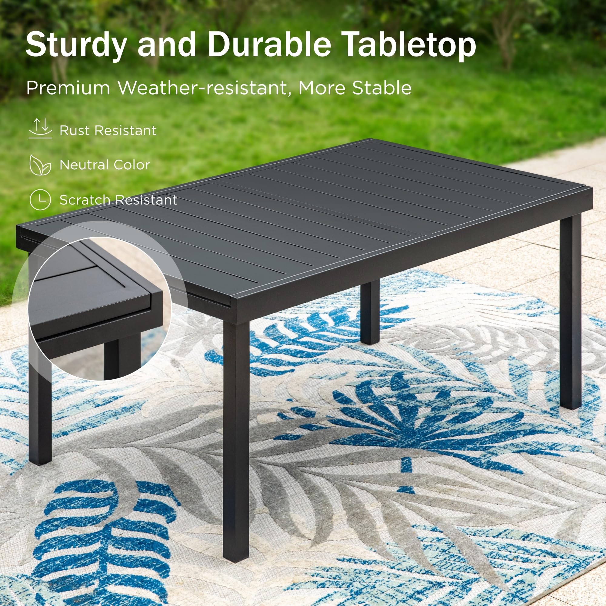 PHI VILLA 9-Piece Outdoor Patio Dining Set for 8 - Expandable Rectangular Metal Table with Rattan Cushioned Chairs - Weather-Resistant Garden Furniture for Backyard, Deck, Poolside & Outdoor Entertaining