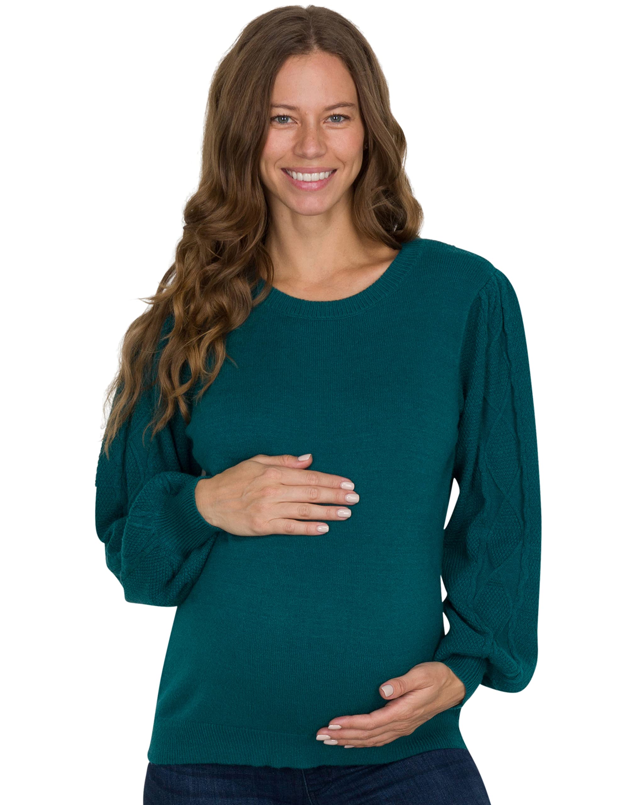 Eliana Cable Knit Sleeve Maternity Sweater - Soft Pregnancy Sweater for Women - Cozy Maternity Clothes for Fall & Winter - Perfect for Baby Showers, Photoshoots and Everyday Wear