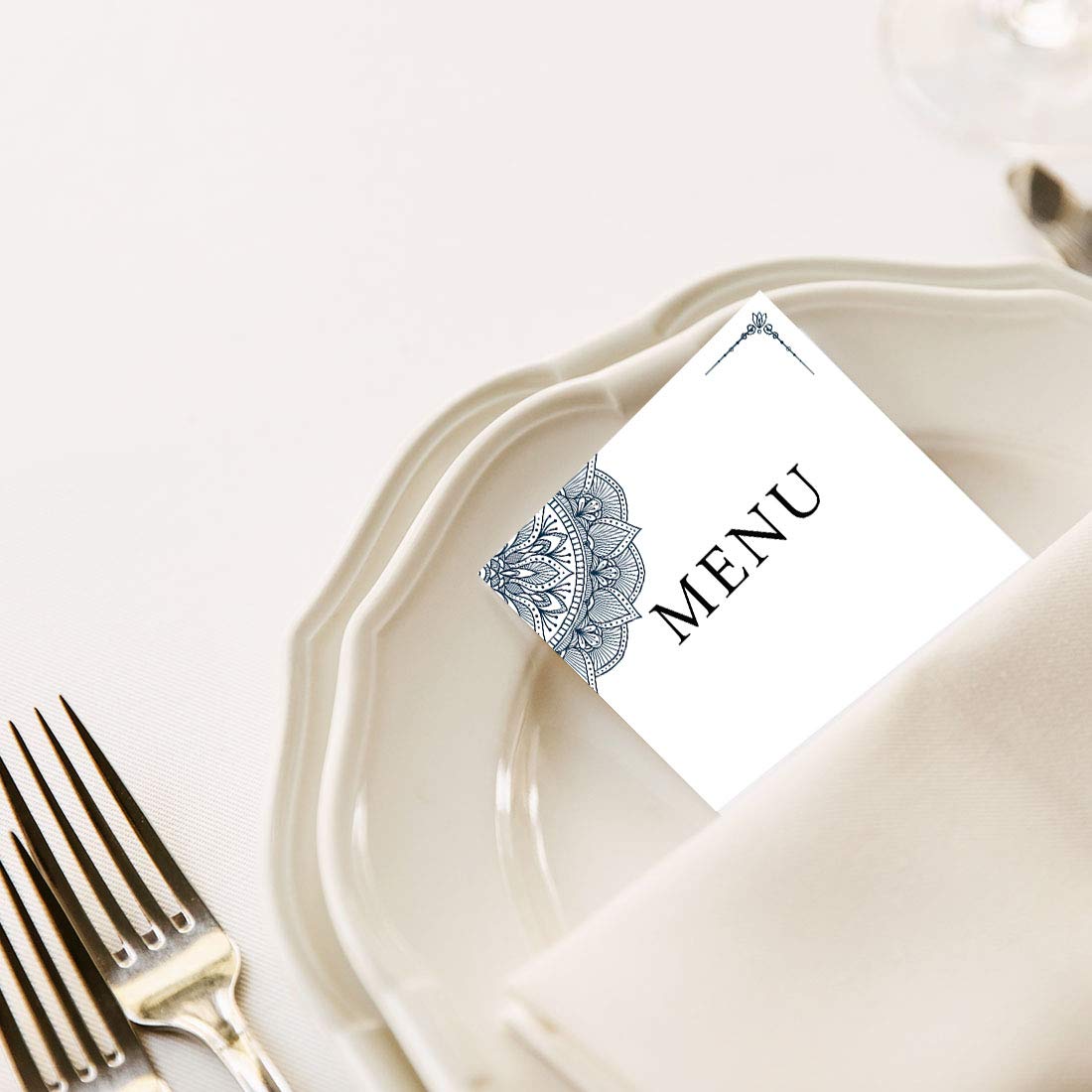 Elegant Navy Blue Printable Wedding Menu Cards - Premium 4x9 Inch DIY Cardstock for Place Settings, Programs & Receptions (Pack of 56) - Perfect for Wedding Dinners, Bridal Showers & Formal Events