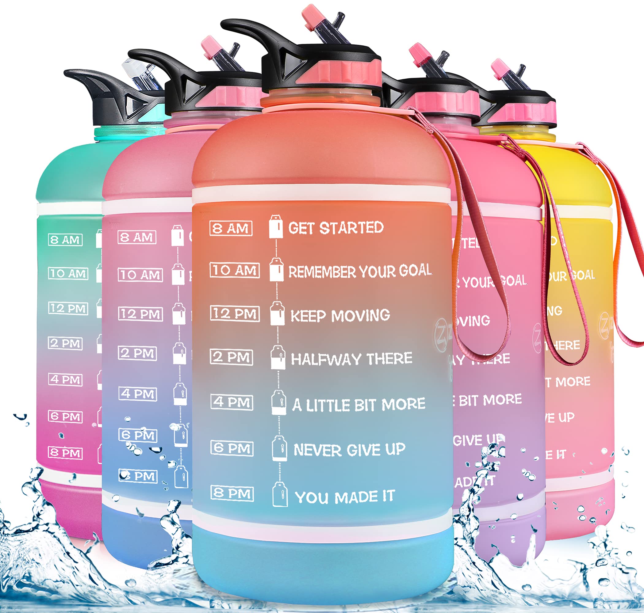 ZOMAKE 64oz/128oz Motivational Water Bottle with Straw & Time Marker - BPA Free, Leakproof Large Gallon Jug for Gym, Hiking & Office - Stay Hydrated Daily