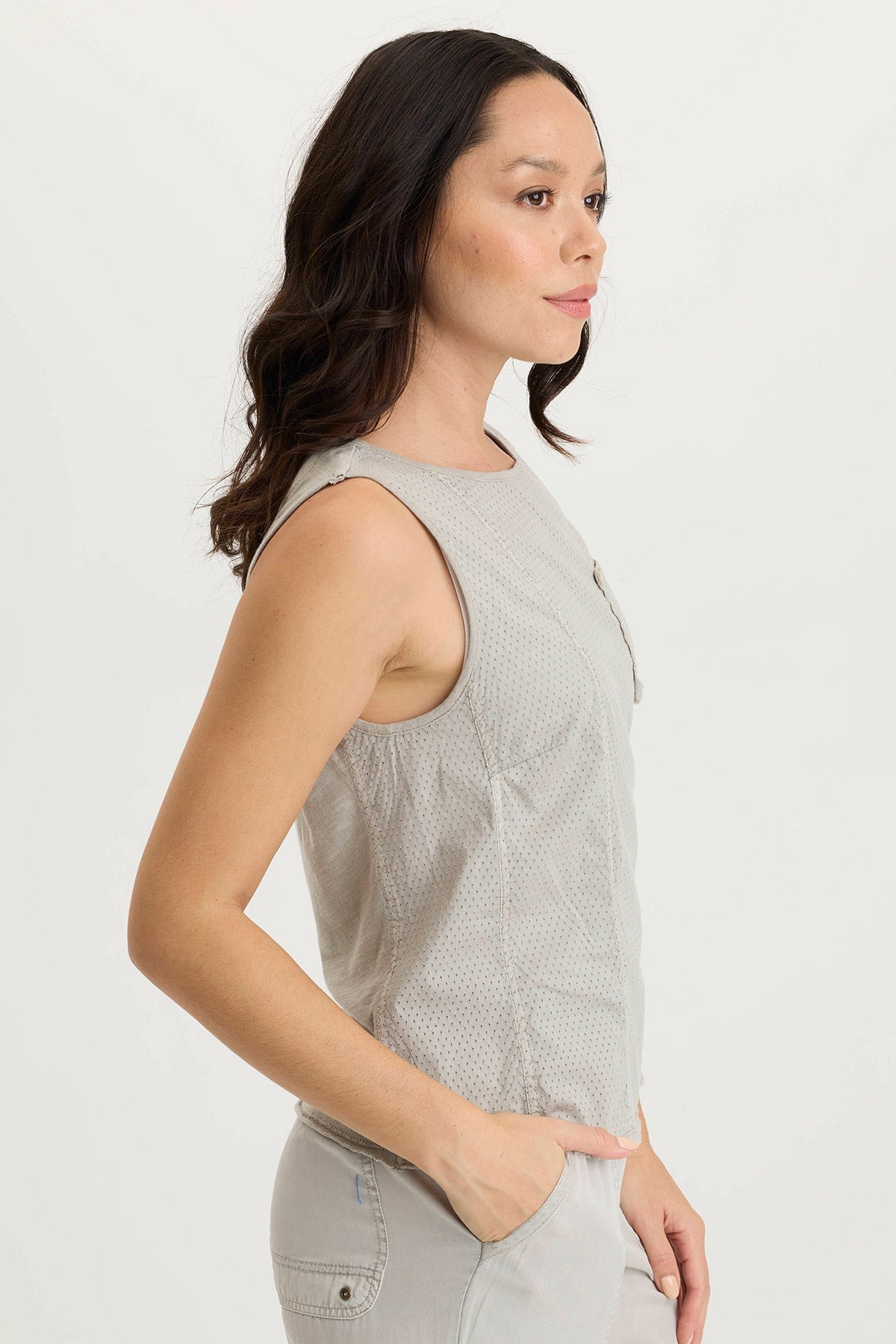 Landis Perforated Poplin & Jersey Pocket Tank Top - Breathable Summer Casual Shirt for Men & Women | Perfect for Outdoor Activities, Travel, and Everyday Wear