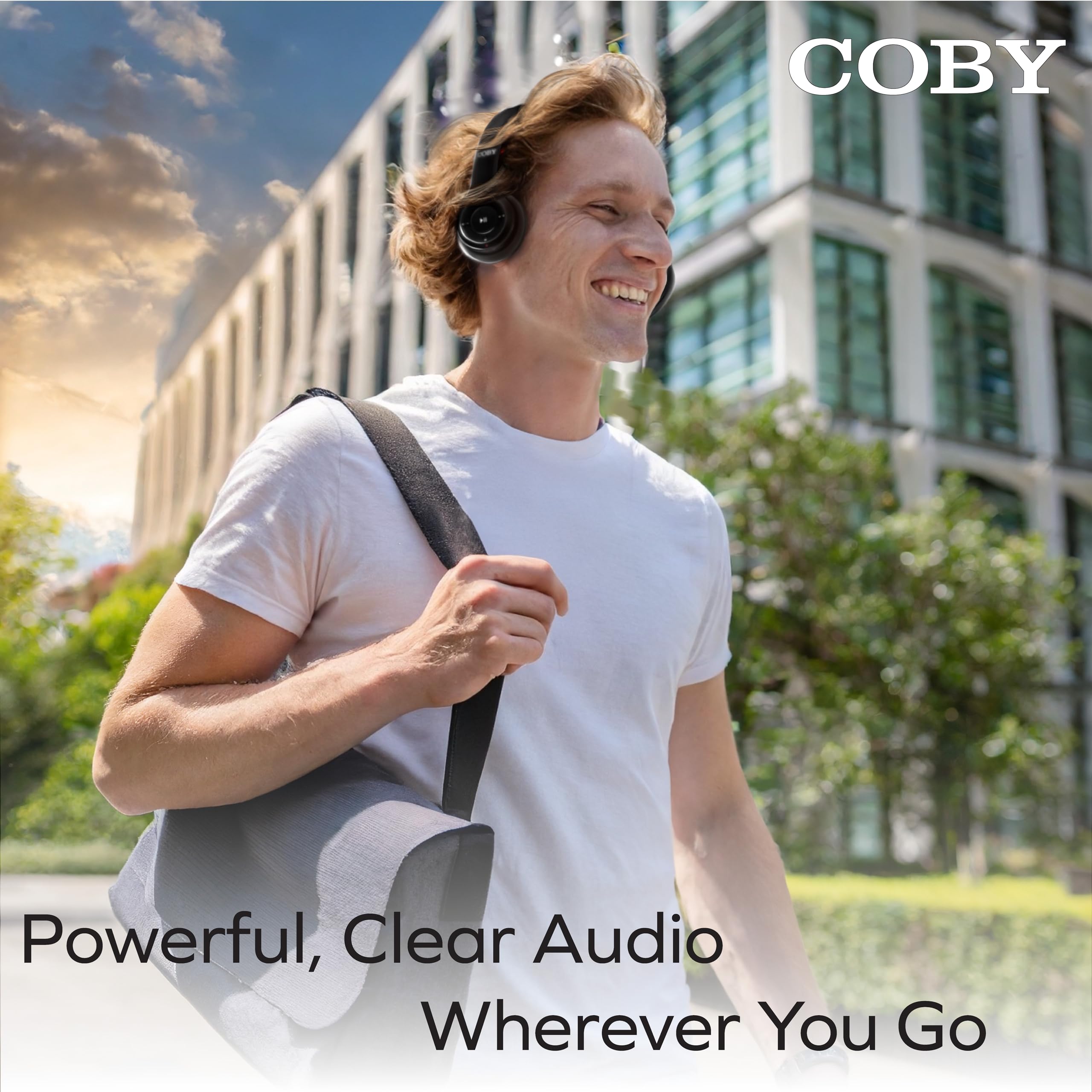Coby Wireless Bluetooth Headphones with Built-in Mic, AUX Cable, Hands-Free Calling - Foldable Over-Ear Design, Rechargeable Battery (5 Hours Playtime) - Perfect for Workouts, Commuting & Office Use