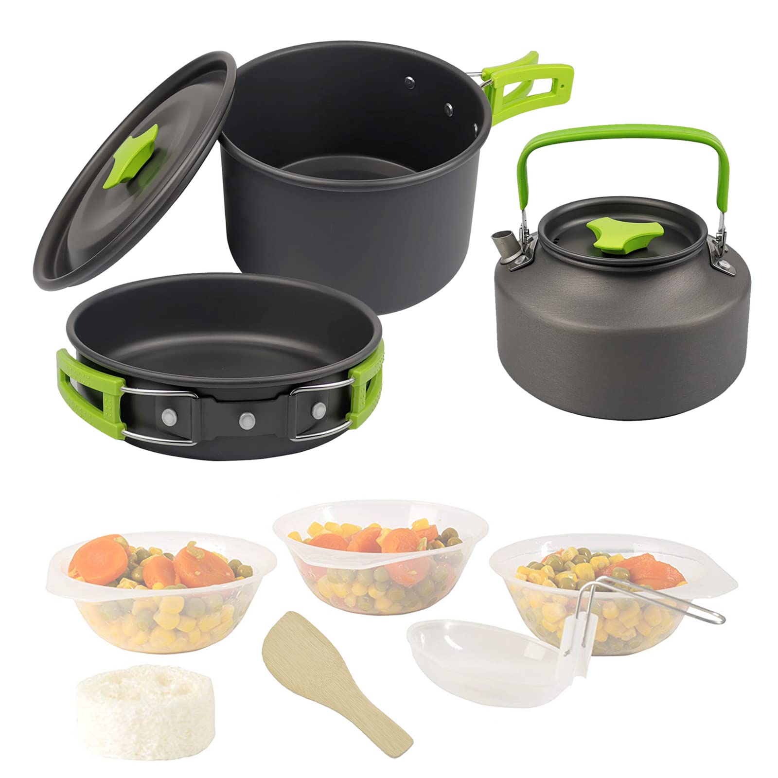 9-Piece Camping Cookware Set - Non-Stick Outdoor Cooking Pots, Teapot & Bowls - Lightweight Backpacking Mess Kit for Hiking, Picnic & Camping Trips | Perfect for RV, Survival & Outdoor Adventures