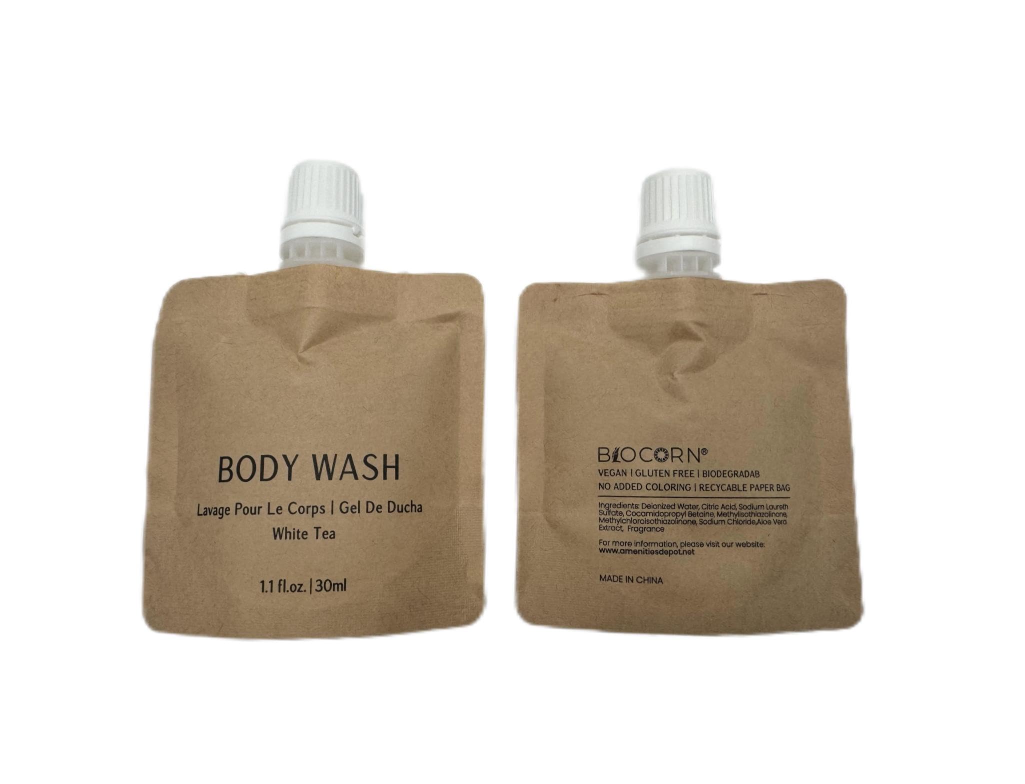 Eco-Friendly Body Wash Pouch - Recyclable Kraft Paper Bags (100 Pack, 1.1oz/30ml) for Travel, Hotels, Gyms & Sample Products | Sustainable Packaging Solution