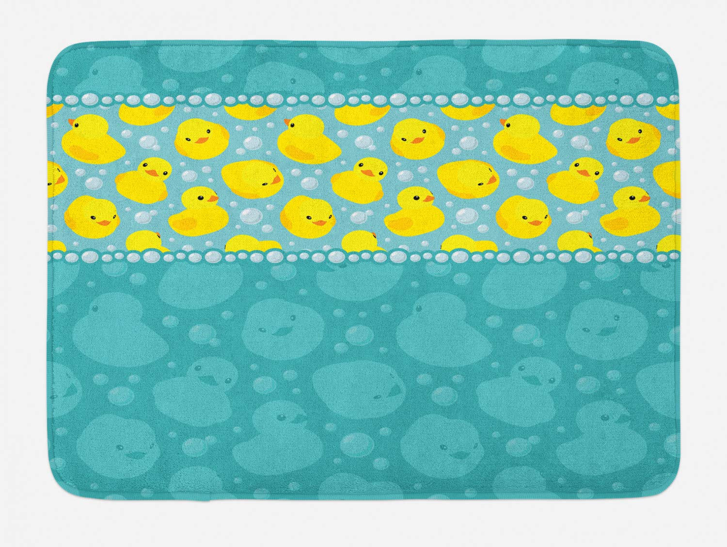 Ambesonne Non-Slip Rubber Duck Bath Mat - Cartoon Duck Swimming Water Pattern with Fun Bubbles, Soft Plush Bathroom Decor Mat 30