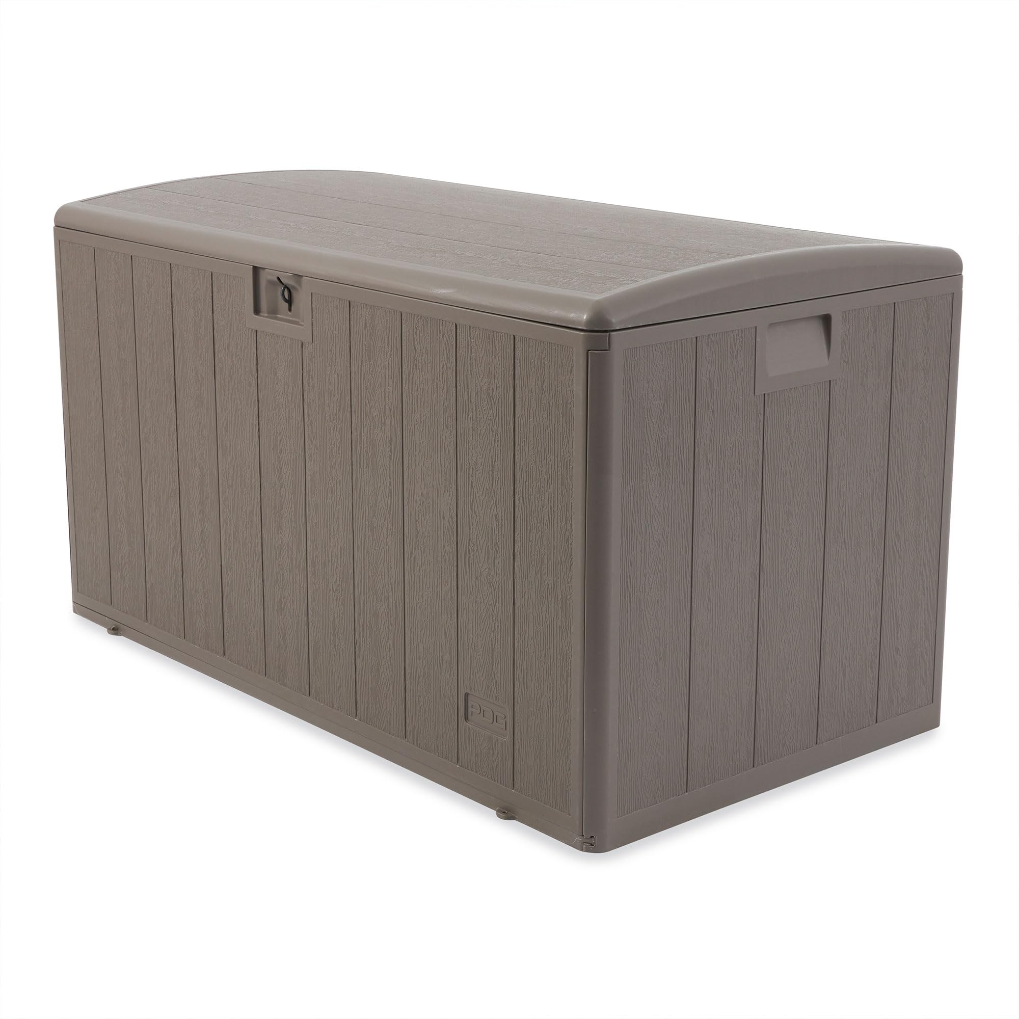 Outdoor Storage Deck Box 130 Gallon with Soft Closure - Weatherproof Plastic Deck Box for Patio, Garden & Backyard Organization - Driftwood Color