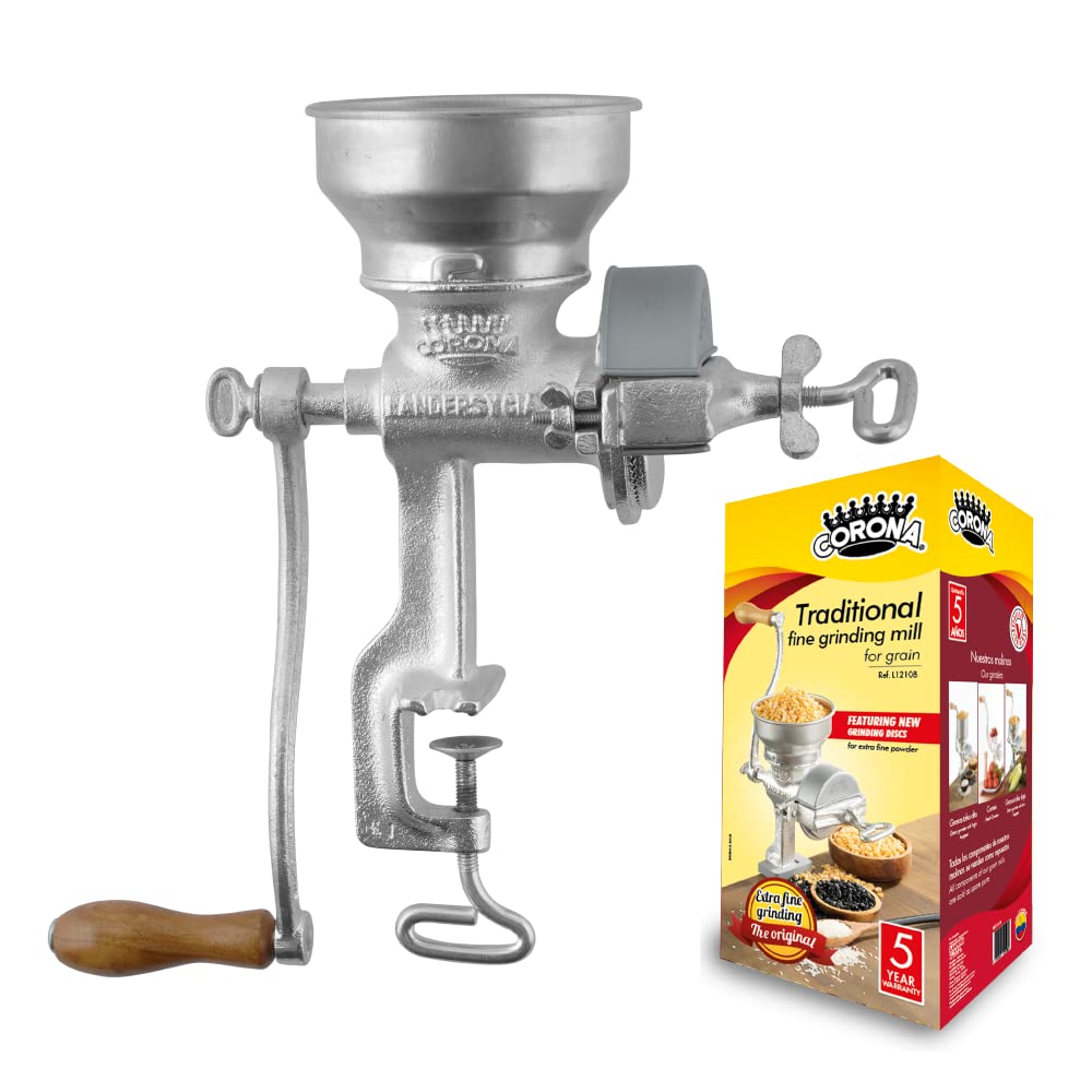 Premium Cast Iron Manual Corn Grinder - Low Hopper Grain Mill for Corn, Rice, Soybeans, Pepper & Chickpeas | Hand Crank Wheat Grinder for Home Use | Perfect for Baking, Camping & Emergency Food Prep
