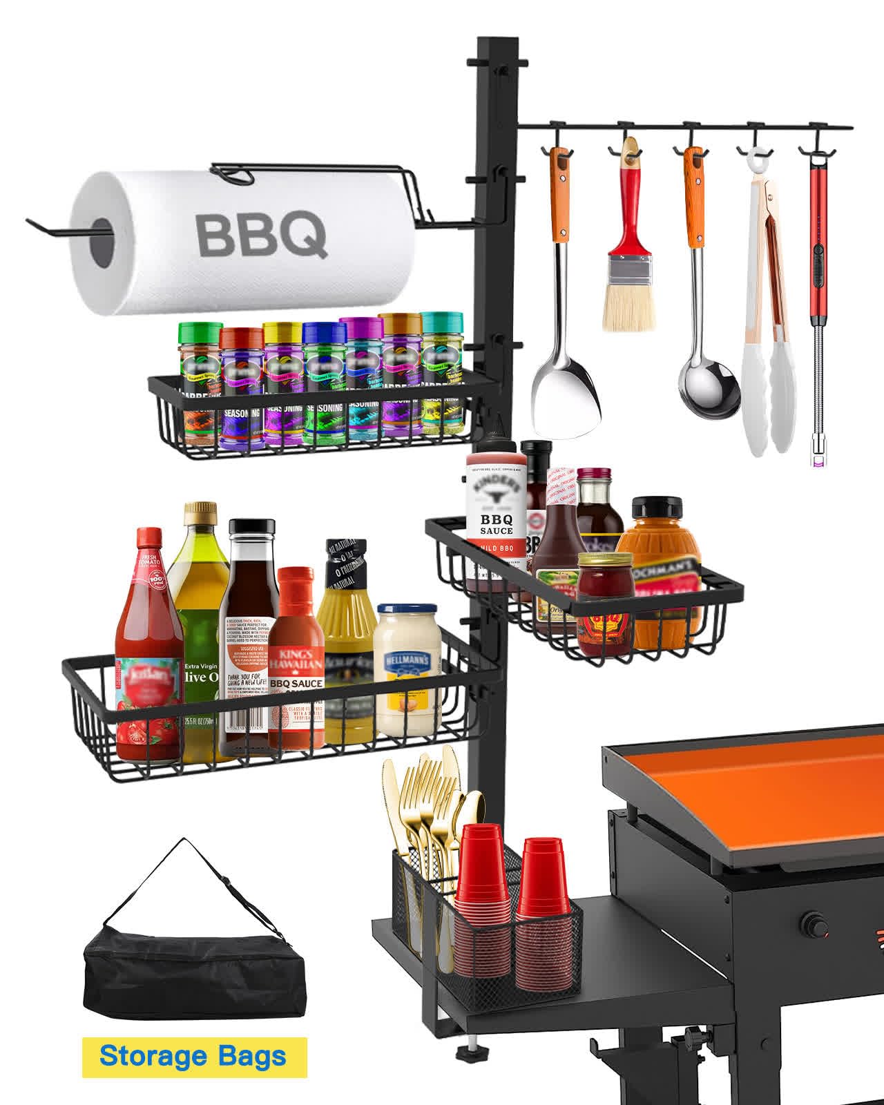 **Blackstone Griddle Caddy – BBQ Grill Organizer with Paper Towel Holder | Outdoor Kitchen & Camping Accessories | Perfect for Picnics, Tailgating & Backyard Grilling**