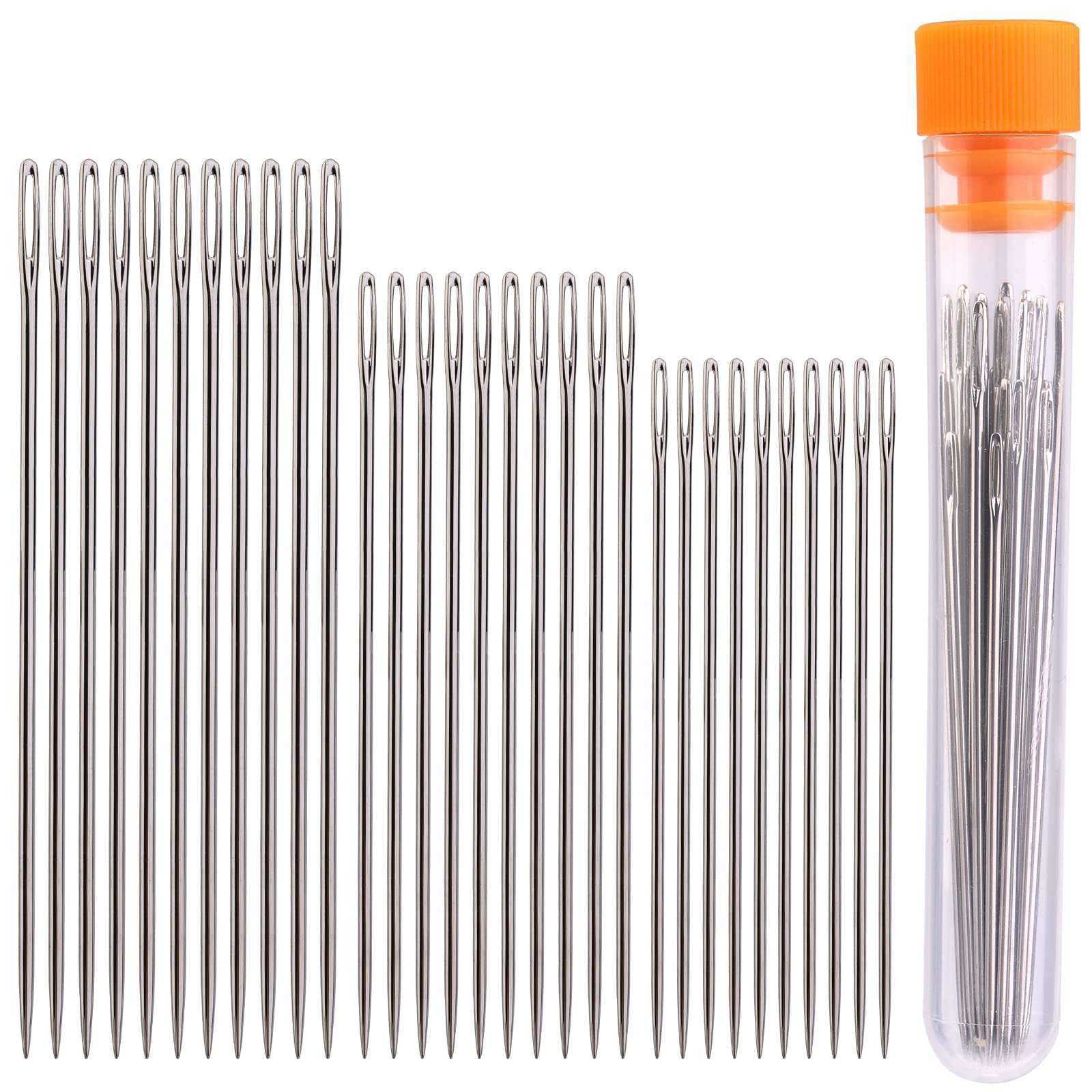 Large Eye Sewing Needles Set - 3 Sizes (30 Count) Premium Hand Stitching Needles with Clear Storage Tube for Embroidery, Quilting & Crafting Projects - Perfect for DIY Sewing, Fabric Repair & Needlework
